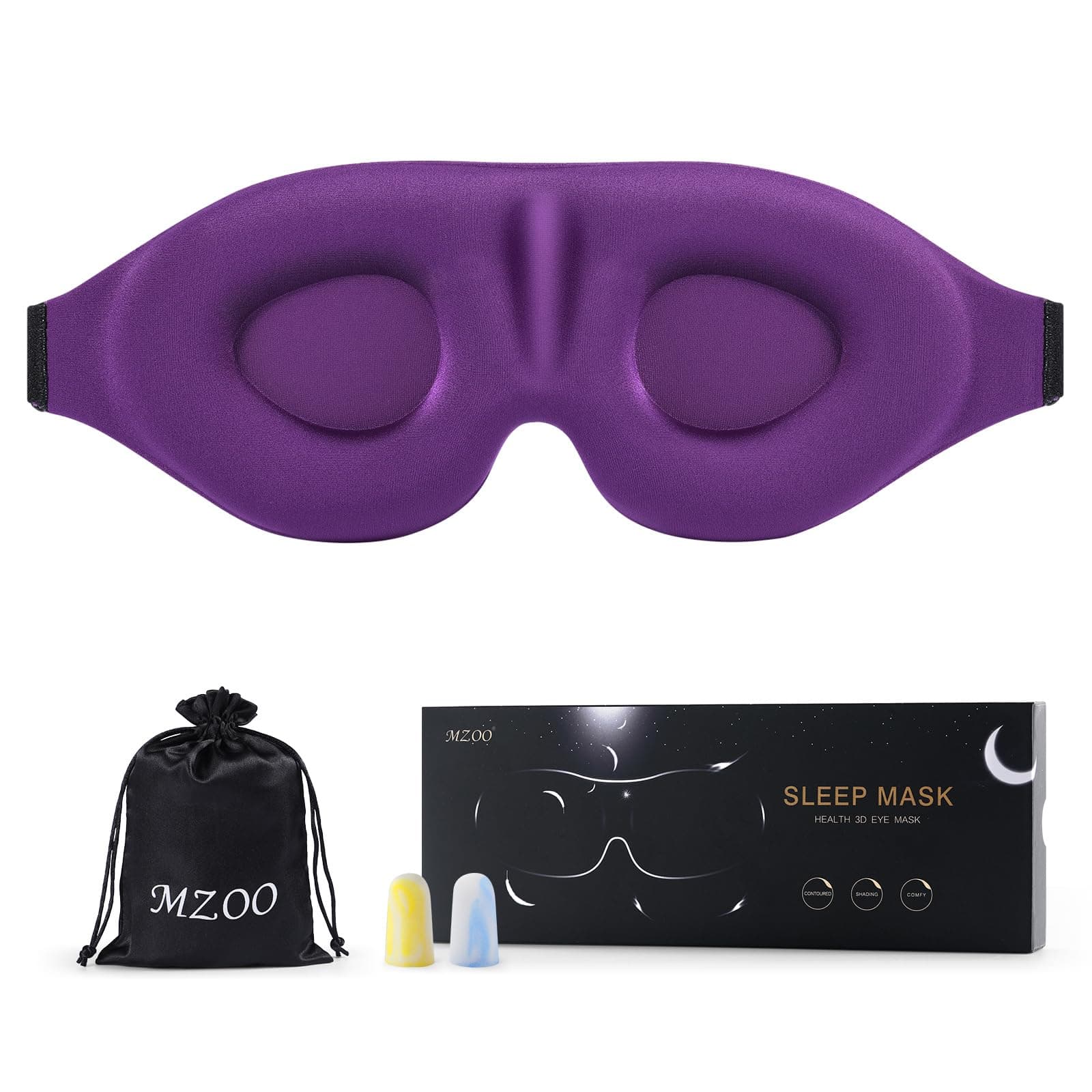 MZOO Sleep Eye Mask for Men Women, 3D Contoured Cup Sleeping Mask & Blindfold, Concave Molded Night Sleep Mask, Block Out Light, Soft Comfort Eye Shade Cover for Travel Yoga Nap, Purple