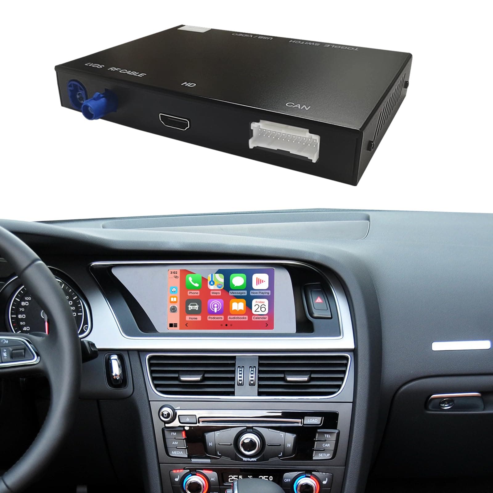 NINETOM Wireless CarPlay Retrofit Kit Decoder for Audi S4 S5 A4 A5 (2009-2015 Year) for Q5 (2009-2017 Year) with 2GMMI, Support Android Auto, Mirror Link, Reverse Camera, Original Car Function