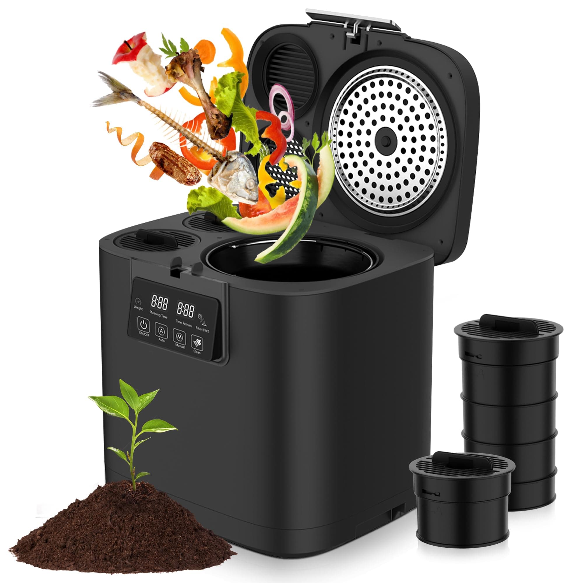 Electric Compost Bin Kitchen 4L Capacity Composter Bins Outdoor Indoor with Tri-Blade, Smart Waste Dispenser Countertop Compost Machine with Lid Auto-Cleaning Cycle Odorless