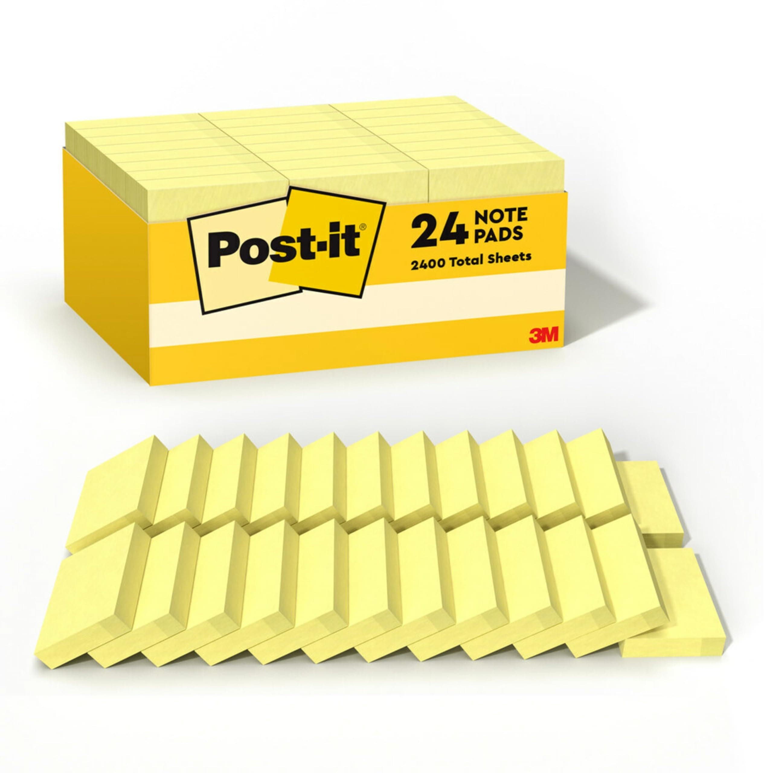 Post-it Notes, 1/3/8 x 1 7/8 in, 24 Sticky Notes Pads, 100 Sheets per Pad, Canary Yellow, The Original Post-it Note, School Supplies and Oﬃce Products