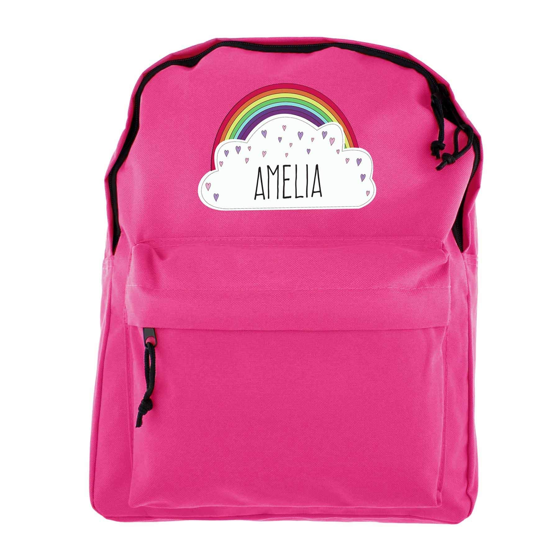 Personalised Childrens Bag. Pink Girls School Bag. Rainbow + Hearts Backpack. Kids Rucksack. Back To School, Travel or Camping Gift Idea