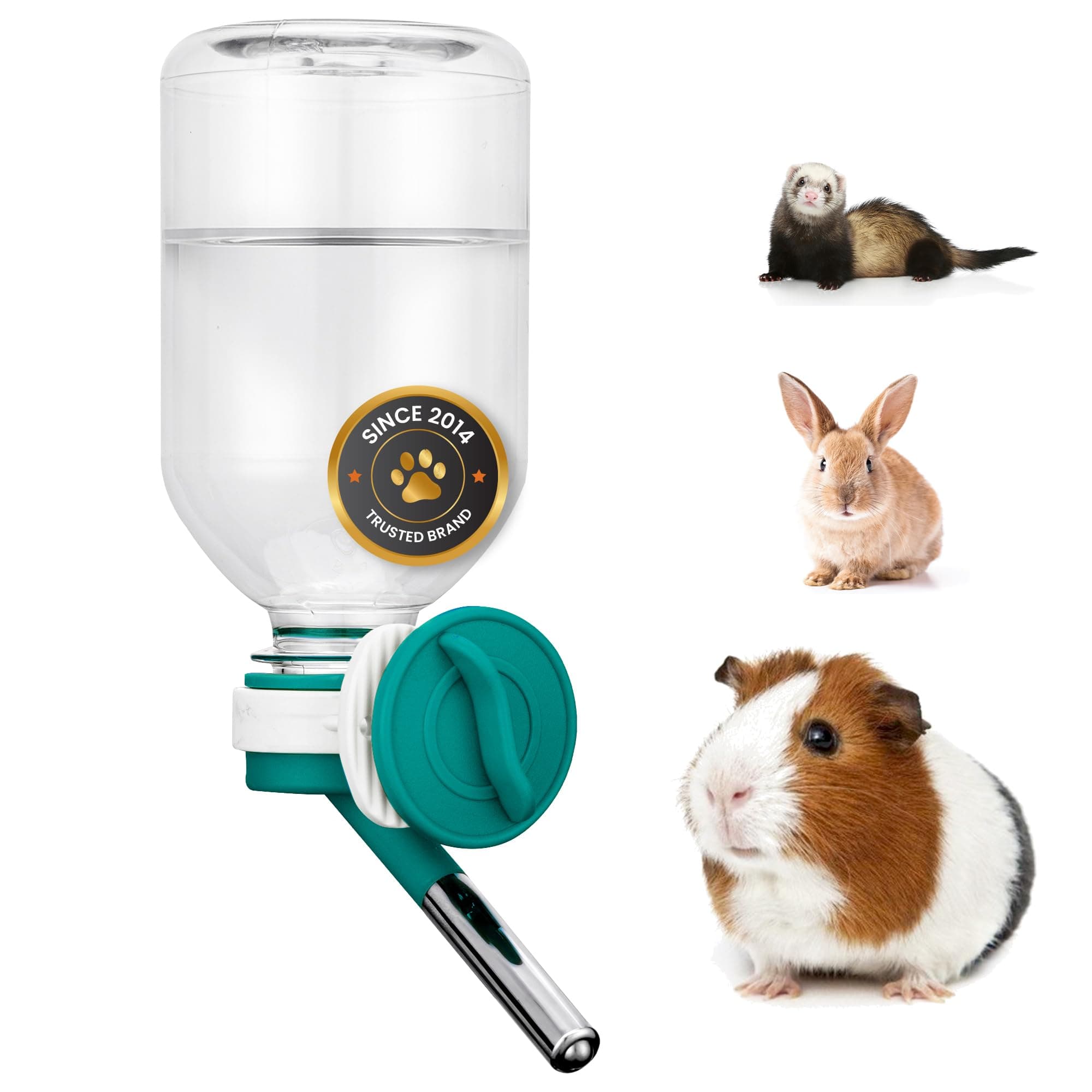 Choco Nose No-Drip Water Bottle Feeder for Guinea Pigs, Hamsters, Bunnies, Ferrets, & Small Pets, 10.2 fl.oz, 300ml - Easy to Install in Cages/Crates, US Patented Leakproof Nozzle 10mm, Green (C128)