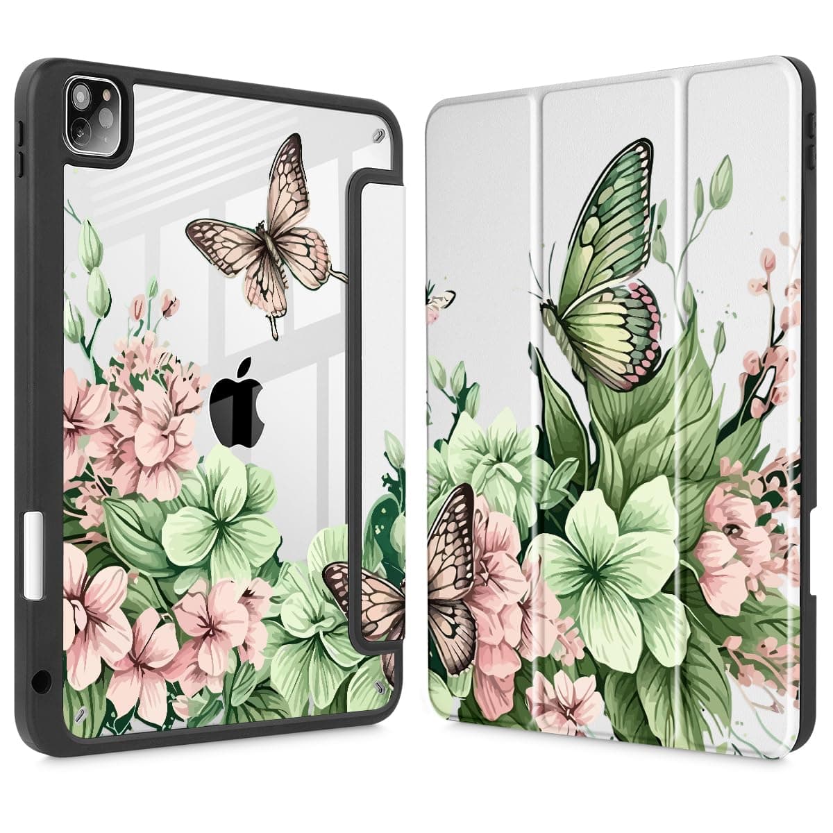 SUROCASE for iPad Pro 12.9 M2 Case 2022/2021/2020/2018 with Pencil Holder,Stand Smart Case with Auto Wake/Sleep for iPad Pro 12.9" 5th/6th GenClear Back & TPU Cover, Butterfly