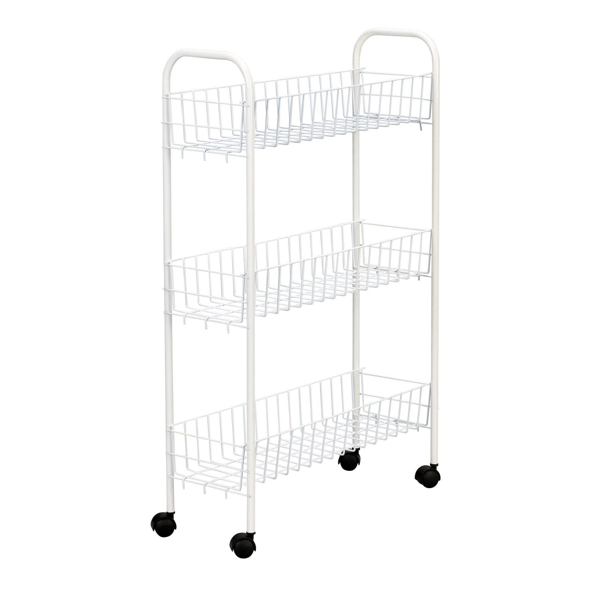 Household Essentials05121 Slim Line 3-Tier Metal Storage Cart | Laundry Room Rolling Organizer | White