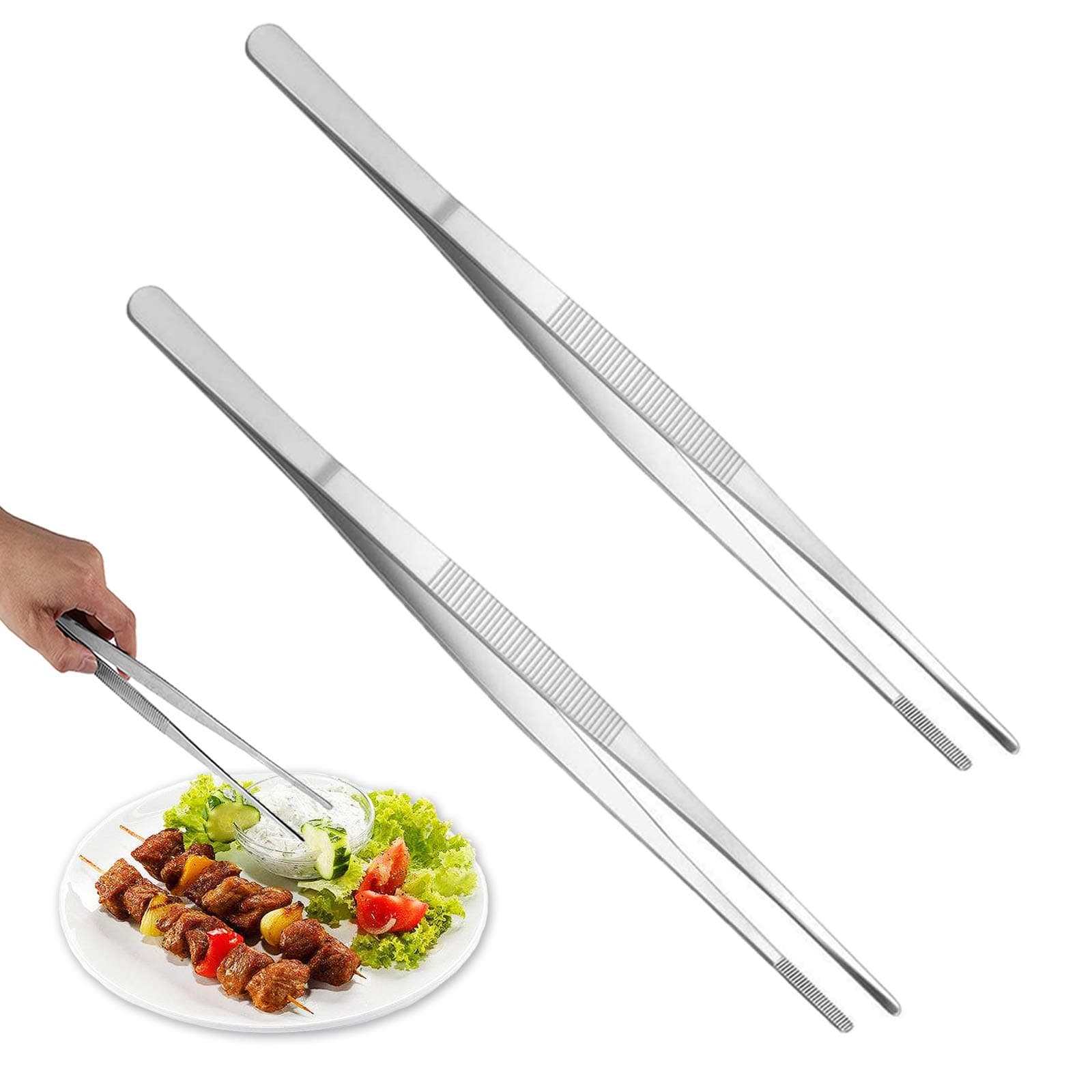 Stainless Steel 2 PCS 12 Inch Tongs with Serrated Tips for Cooking & Baking