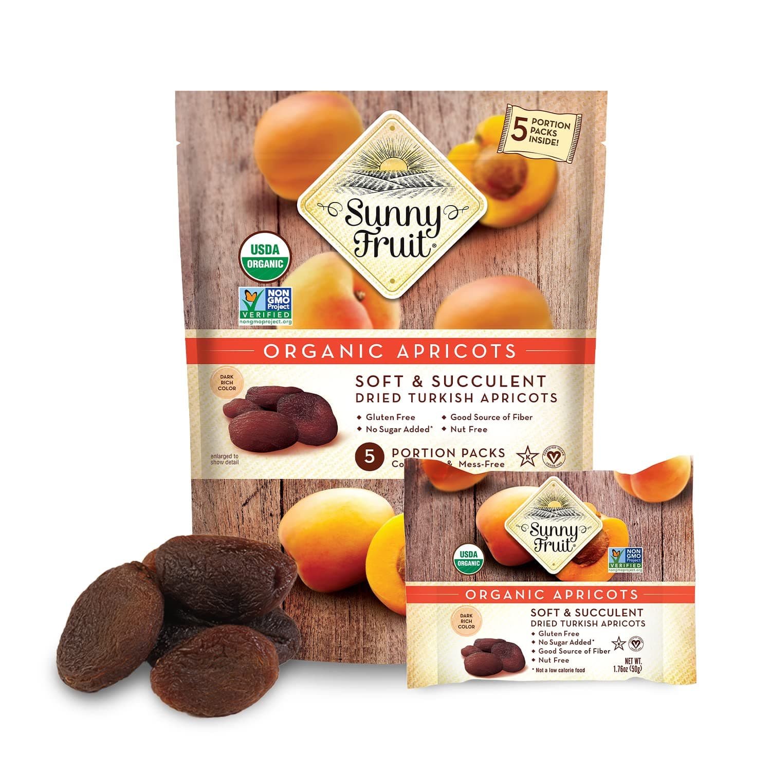 Soft Organic Turkish Dried Apricots - 1 Bag (5 Individual Portion Packs) | No Preservatives, No Sugar Added | Healthy, Convenient Snack Packs | ORGANIC, NON-GMO, VEGAN, HALAL, KOSHER