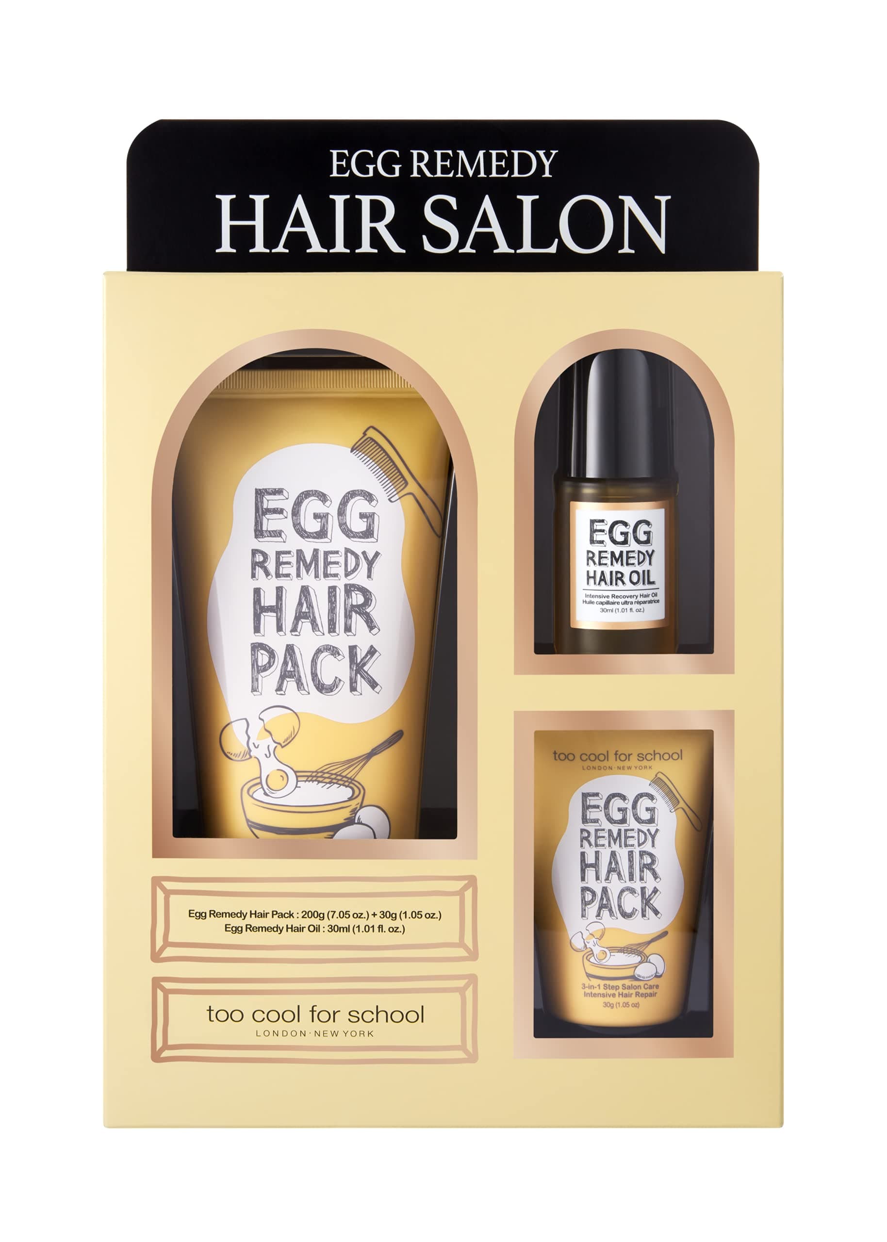 Too Cool For School Hair Pack 7.1 oz (200 g) + 1.1 oz (30 g) + Hair Oil 1.0 fl oz (30 ml) 3 Piece Set'