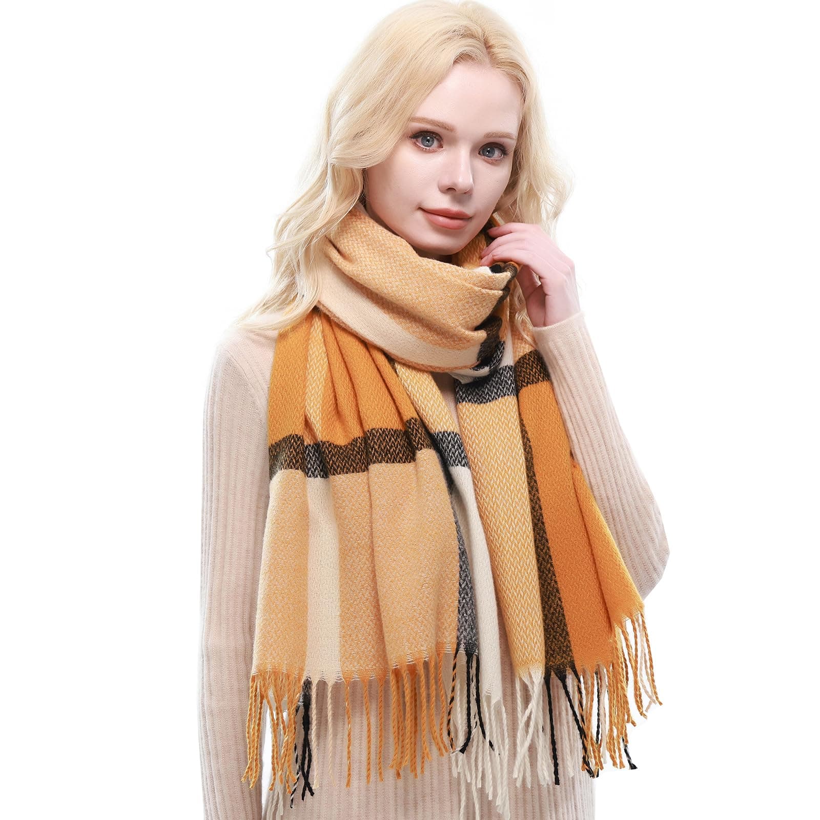 RIIQIICHY Plaid Scarf for Women Fall Winter Pashmina Scarves Wraps for Cold Weather Warm Large