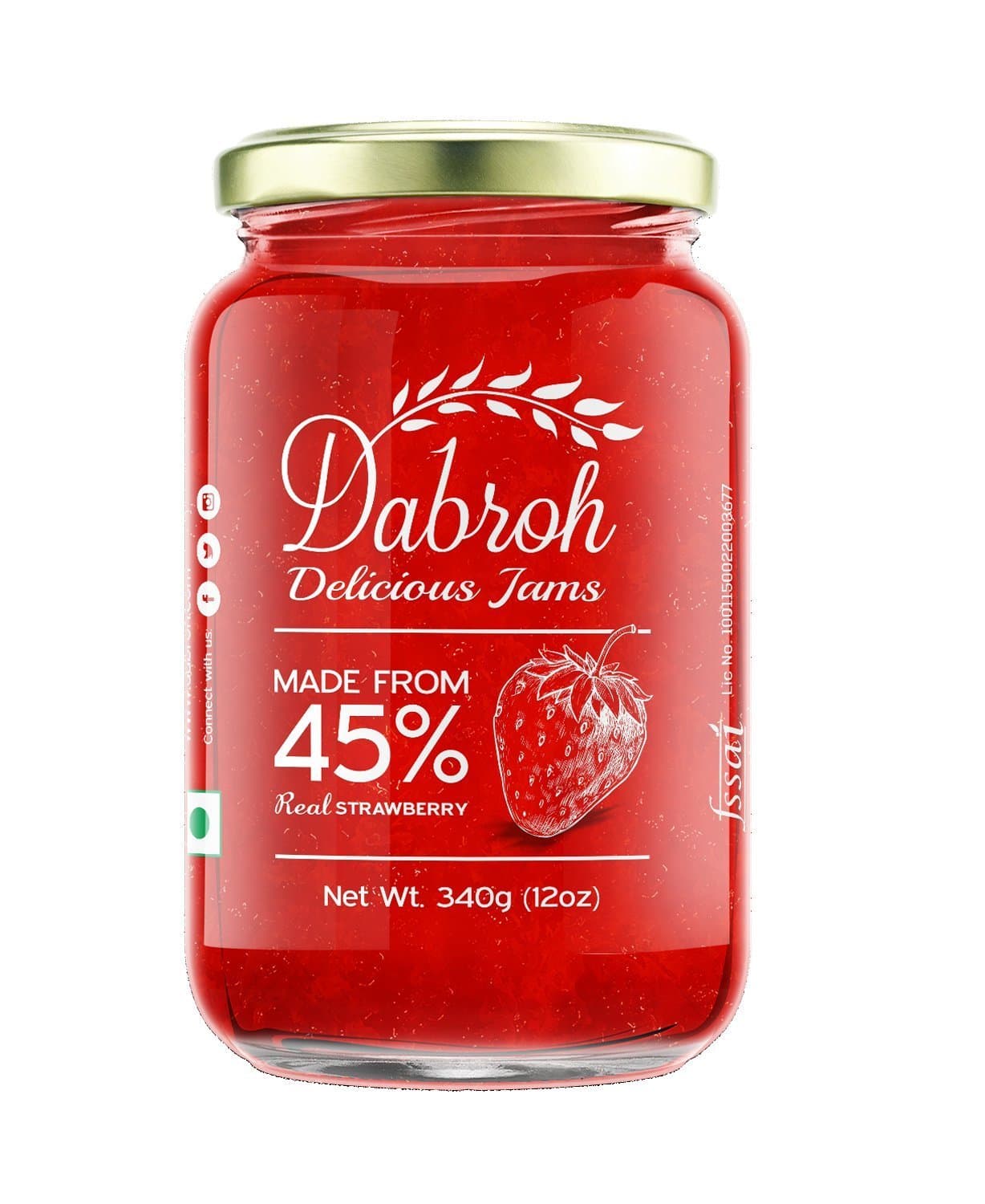 Dabroh Jam Strawberry With 45% Real Fruits (No Added Colour/Preservatives) 340Gm