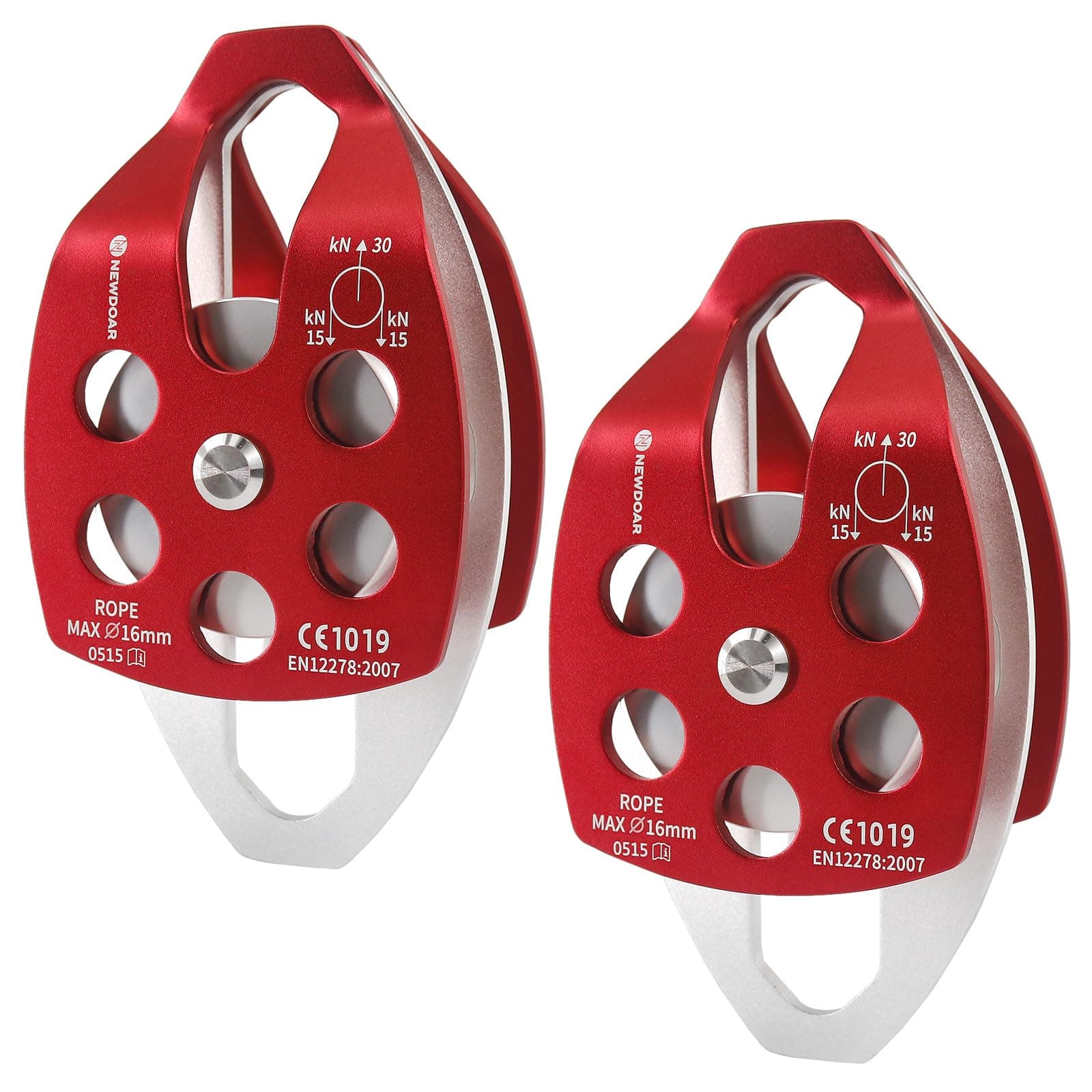 NewDoar 30KN Single/Double Pulley CE Certified Large Rescue Pulley for Diameter Max 16mm Rope Single/Double Sheave with Swing Plate for Rescue Hauling Arborist Tree Climbing