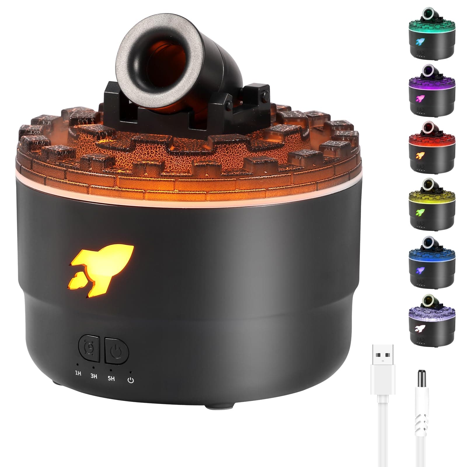 Cannon Blast Aroma Humidifier, 2 Spray Modes Vapor Cannon With 7 Colors LED Lights and Timer, Creative Colorful Turret, Small Home Desktop for Bedroom (Black)