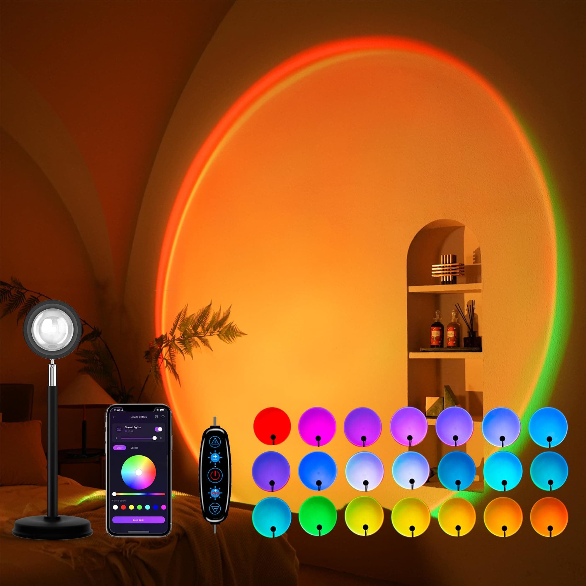Sunset Lamp Projection, Not Only 21 Colors Sunset Lights, 180 Degree Rotation Led Light, Push Button Switch & APP Control Projector for Party Bedroom Decor