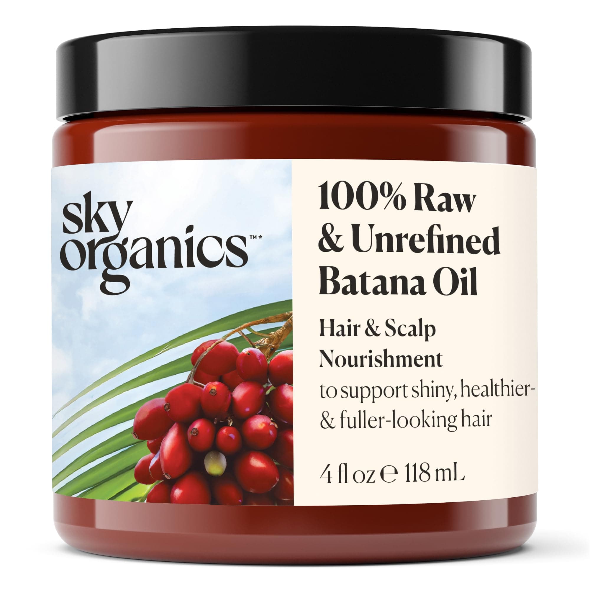 RAW & UNREFINED BATANA OIL, 100% Pure, from Honduras, to Support Scalp & Stronger Fuller-Looking Hair, Intensive Hair Conditioning & Hair Repair Mask, 4 fl oz