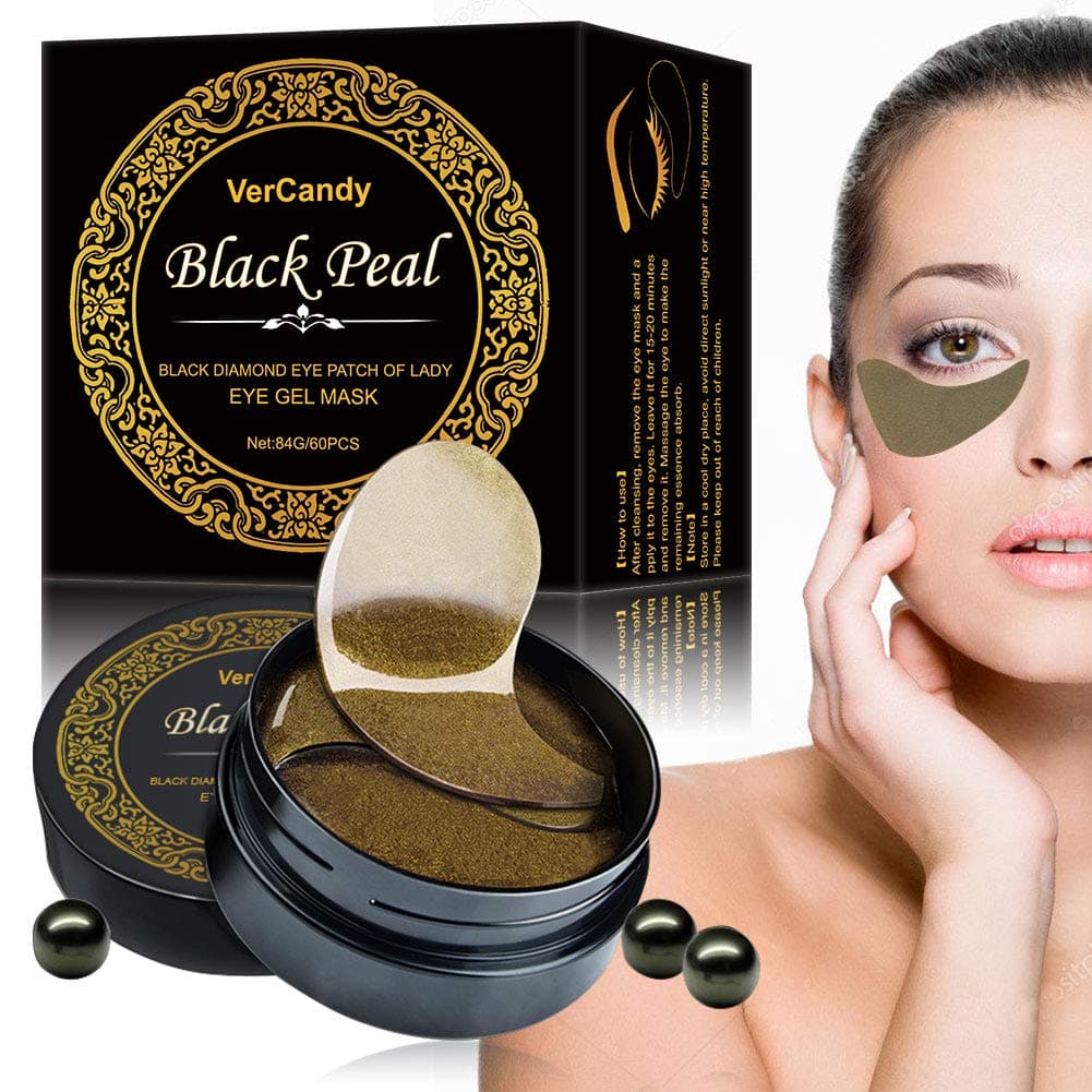VerCandy Pads Treatment Mask 64PCS Black Pearl Gold Gel Collagen Patchs for Eye Moisturizing,Dark Circles,Smoothing Skin, Natural Firming, 1