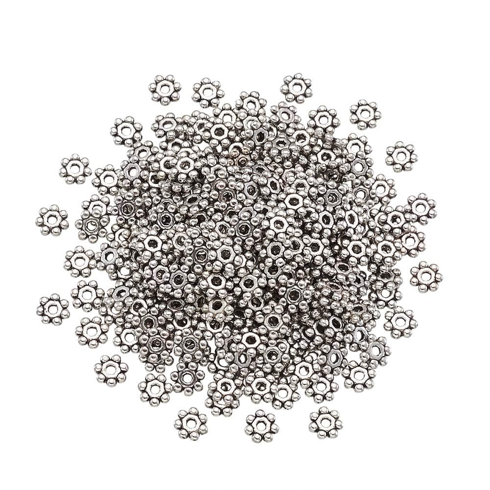 Beadthoven 1000pcs Tibetan Silver Alloy Daisy Spacer Beads Mini Snowflake Spacer Charms for DIY Christmas Bracelet Necklace Jewelry Making Supplies 4-4.5x1.5mm