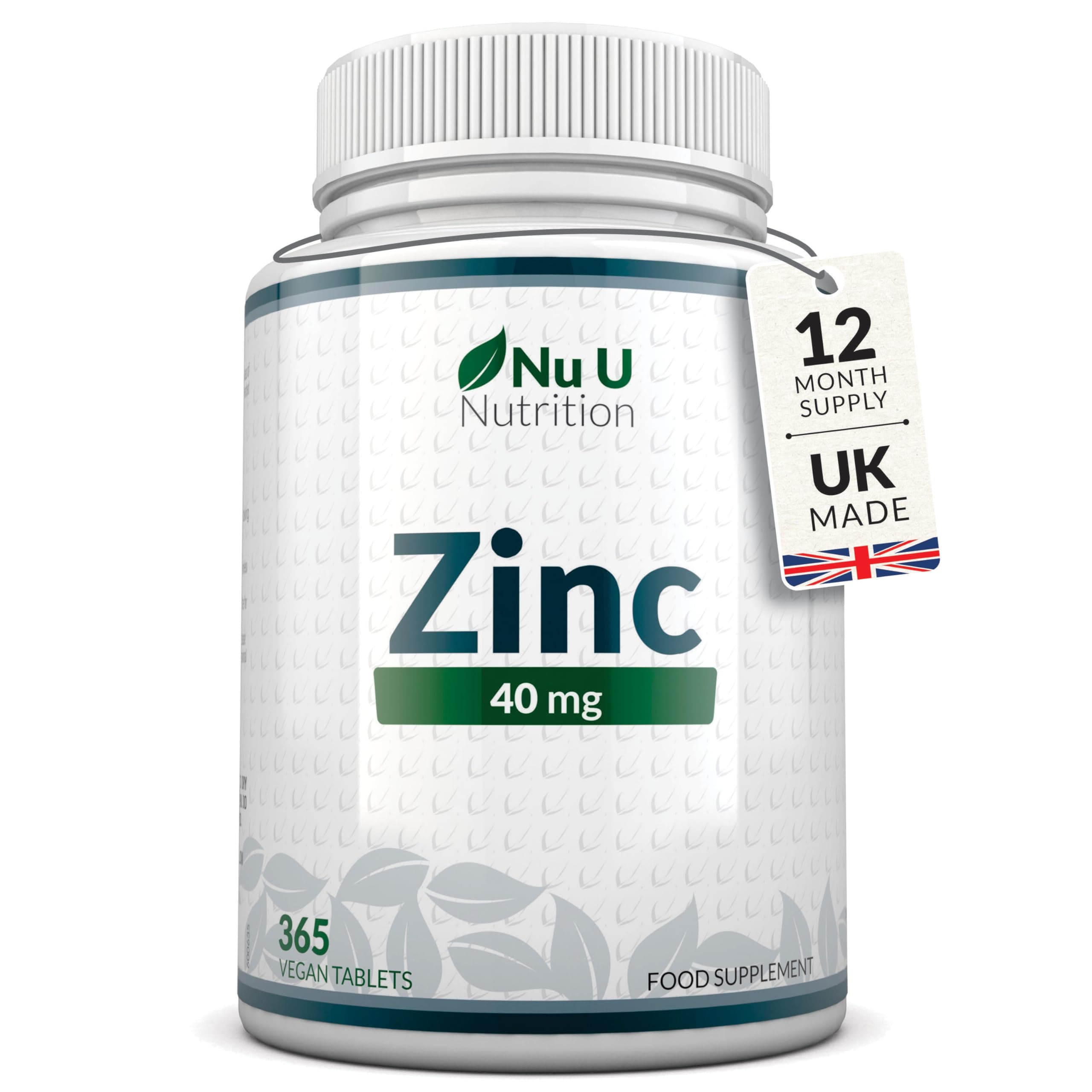 ZINC 50mg 365 Tablets (12 Month's Supply), 1 Easy to Swallow Zinc Gluconate Tablet Per Day by Nu U Nutrition by Nu U