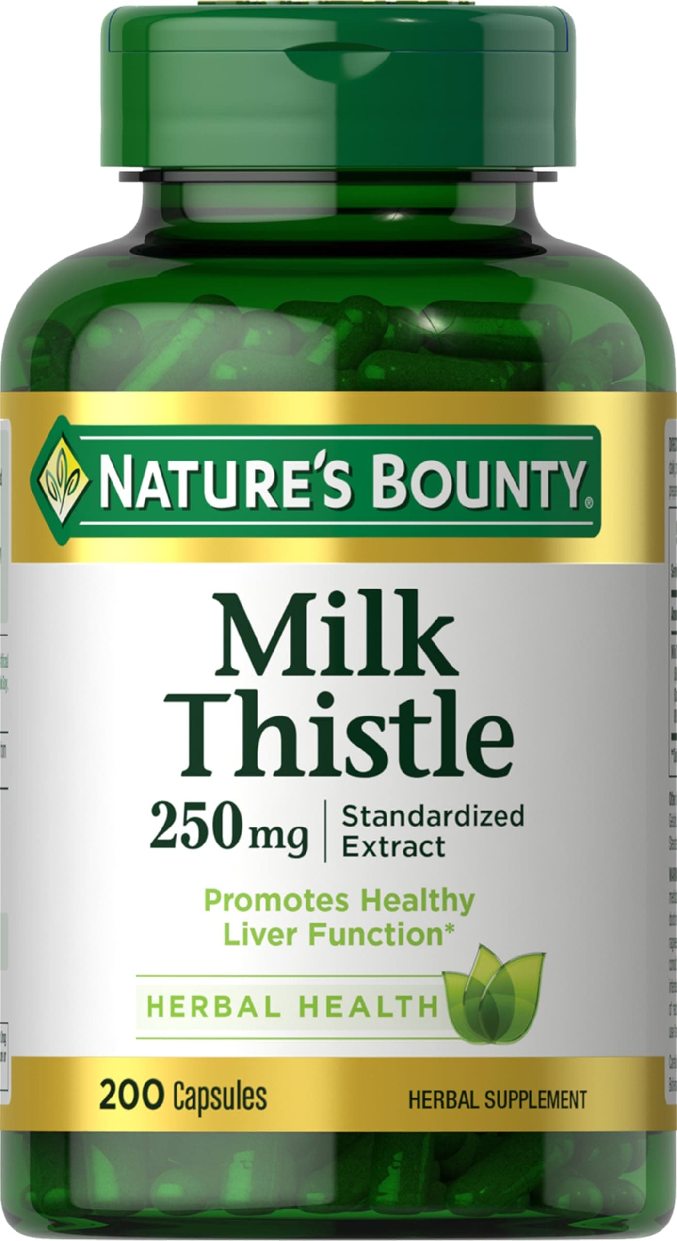 Milk Thistle Capsules, Traditionally Used for Liver Health, Herbal Supplement, 250 mg per Serving, 200 Count