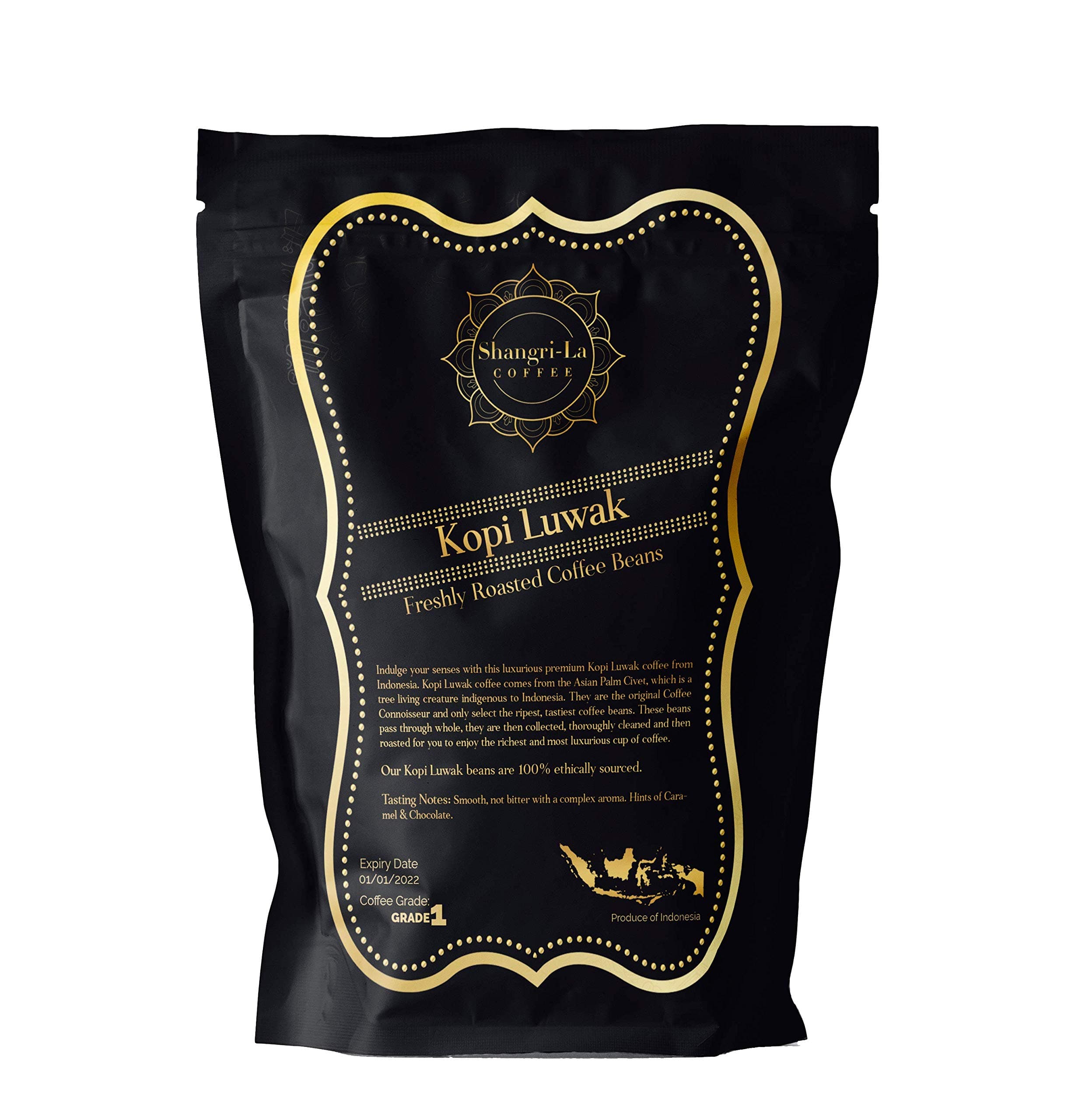 Shangri-La Coffee - Wild Kopi Luwak Coffee Whole Beans - Ethically Sourced - 250 Grams (Other Weights & Bean Types Available) - Produce of Indonesia