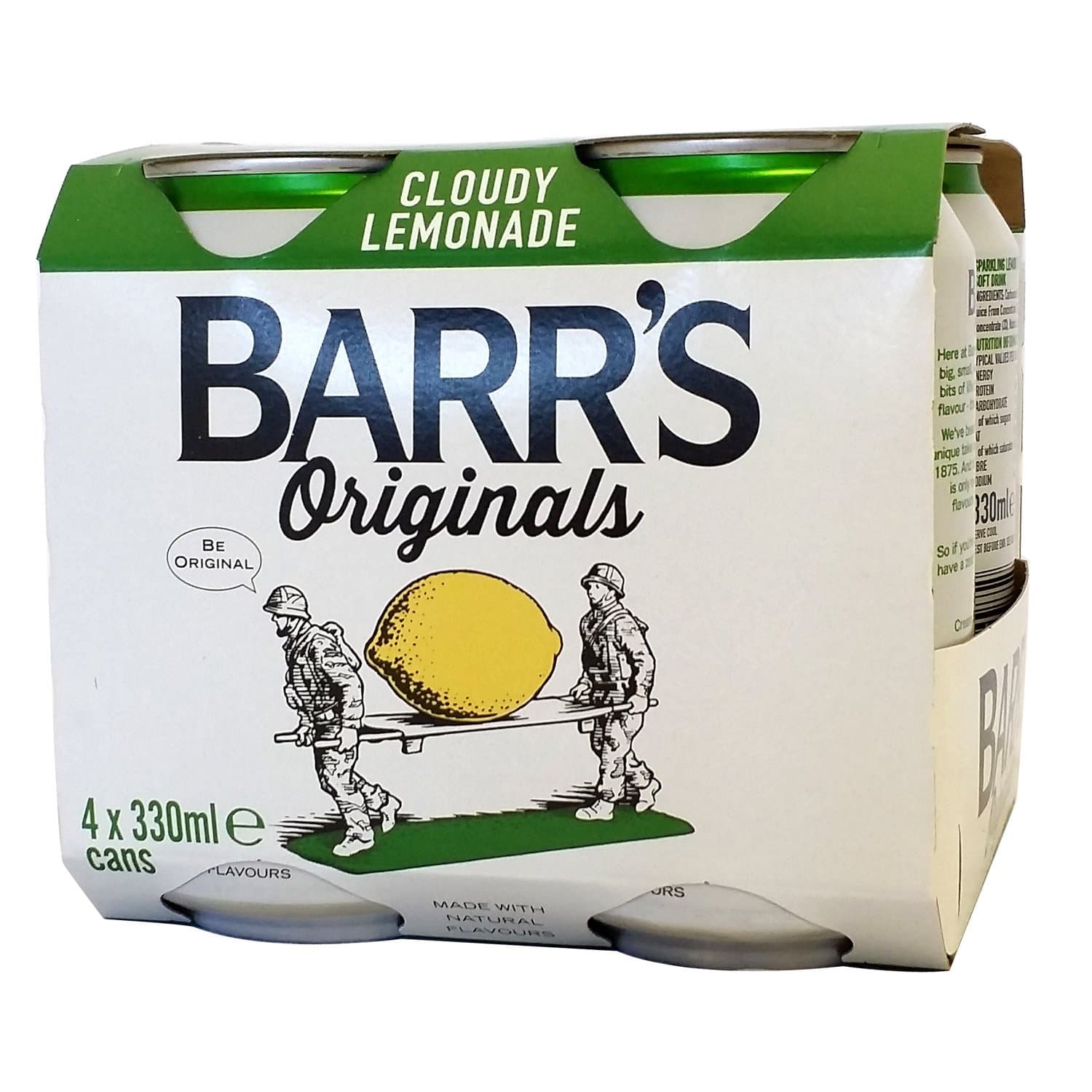 Barrs Originals Soft Drink, Cloudy Lemonade 330ml Can (Pack of 4)