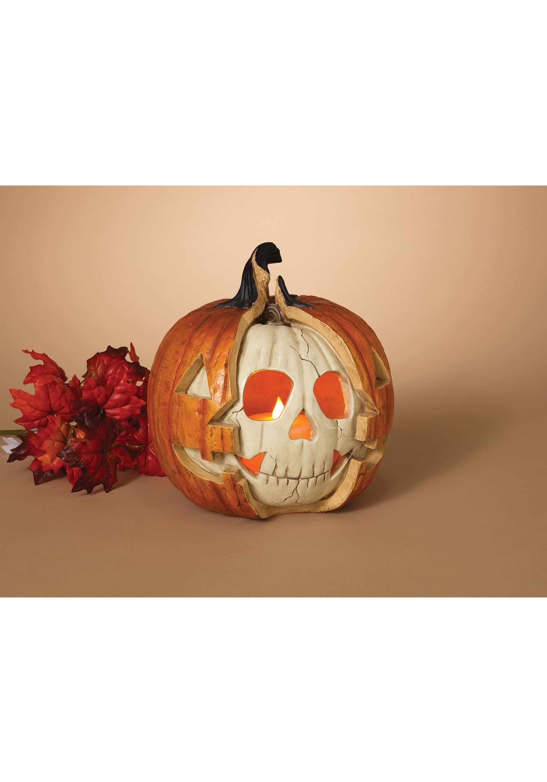 Resin 11" Double Pumpkin Face Lighted Halloween Decoration