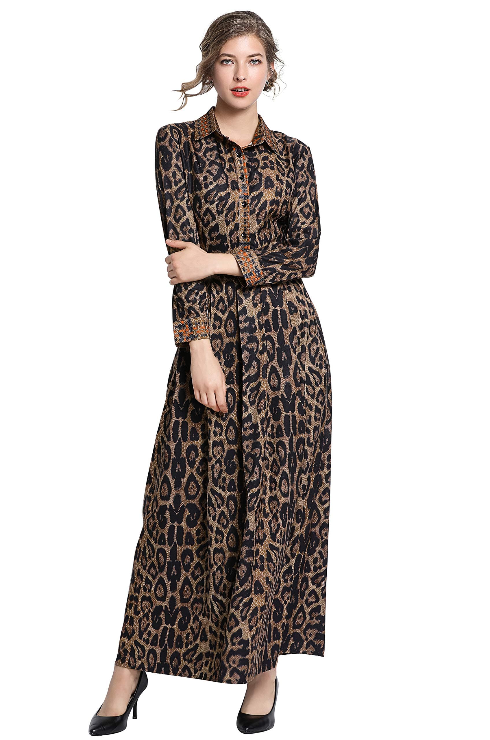 LAI MENG FIVE CATS Women's Floral Print Maxi Dress Casual Button Up Long Dress