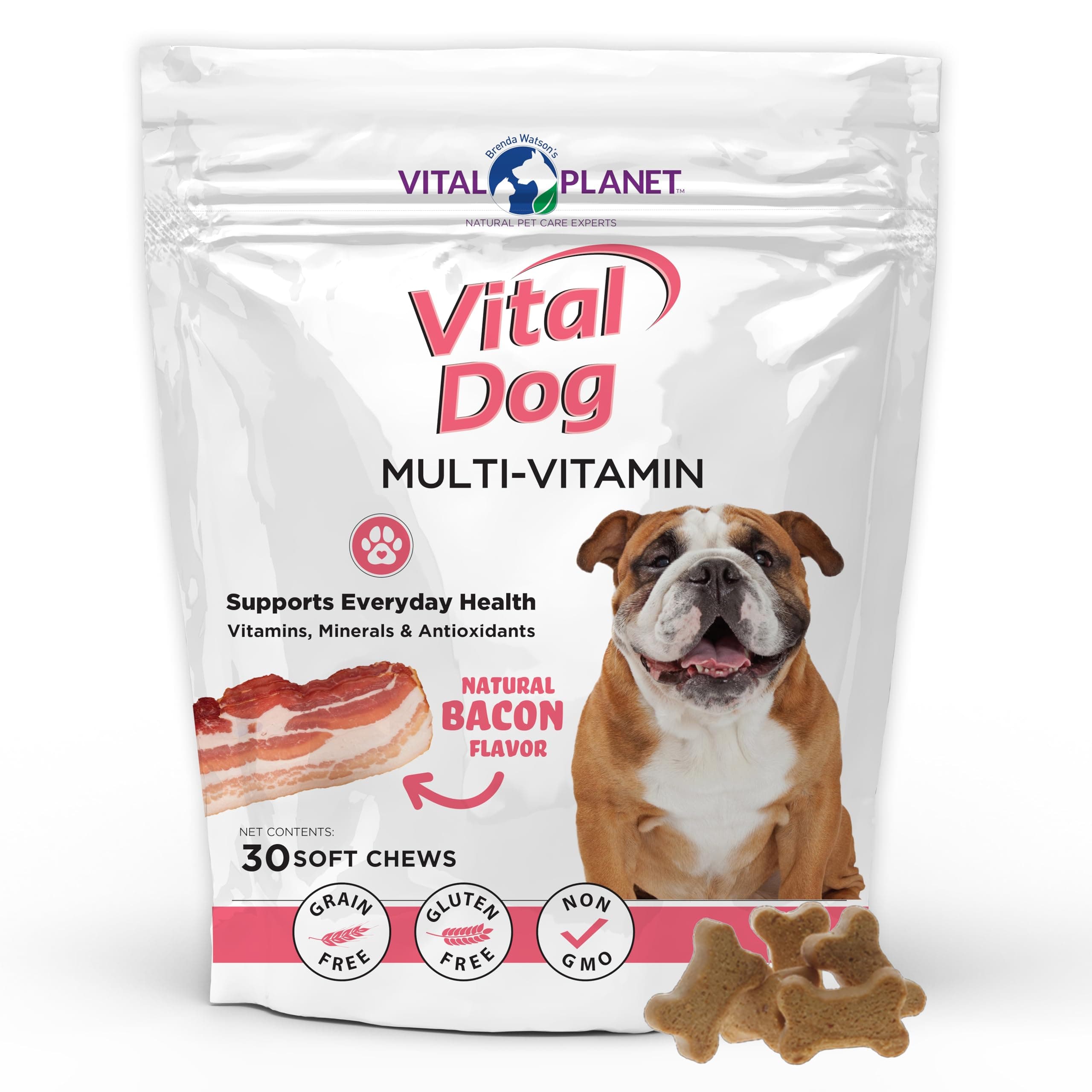 Vital Planet - Vital Dog Multivitamin for Everyday Health with Vitamins, Minerals and Antioxidants - 30 Bacon Flavored Soft Chews