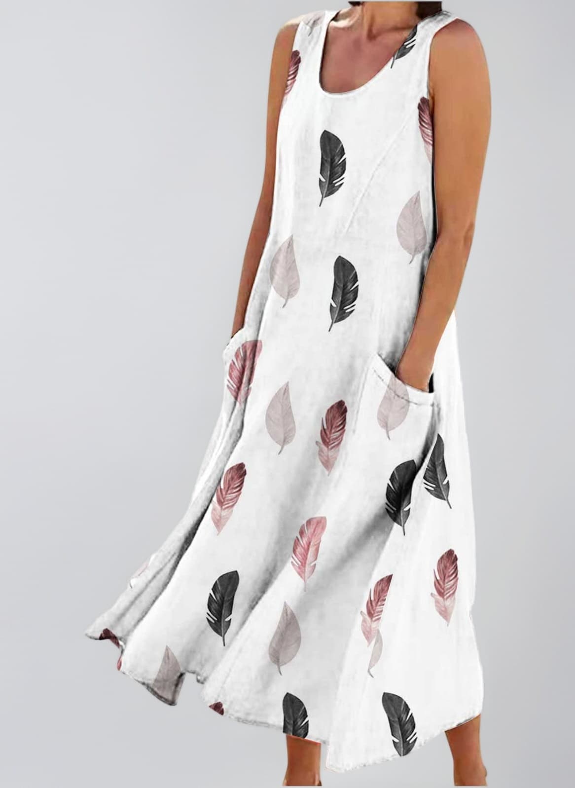 Maxi Dresses for Women UK Cotton Linen Casual Oversized Tunic Dress Sleeveless Vest Dress with Pocket Solid Color A-line Dress Baggy Beach Long Dress Summer Floral Print Sundress