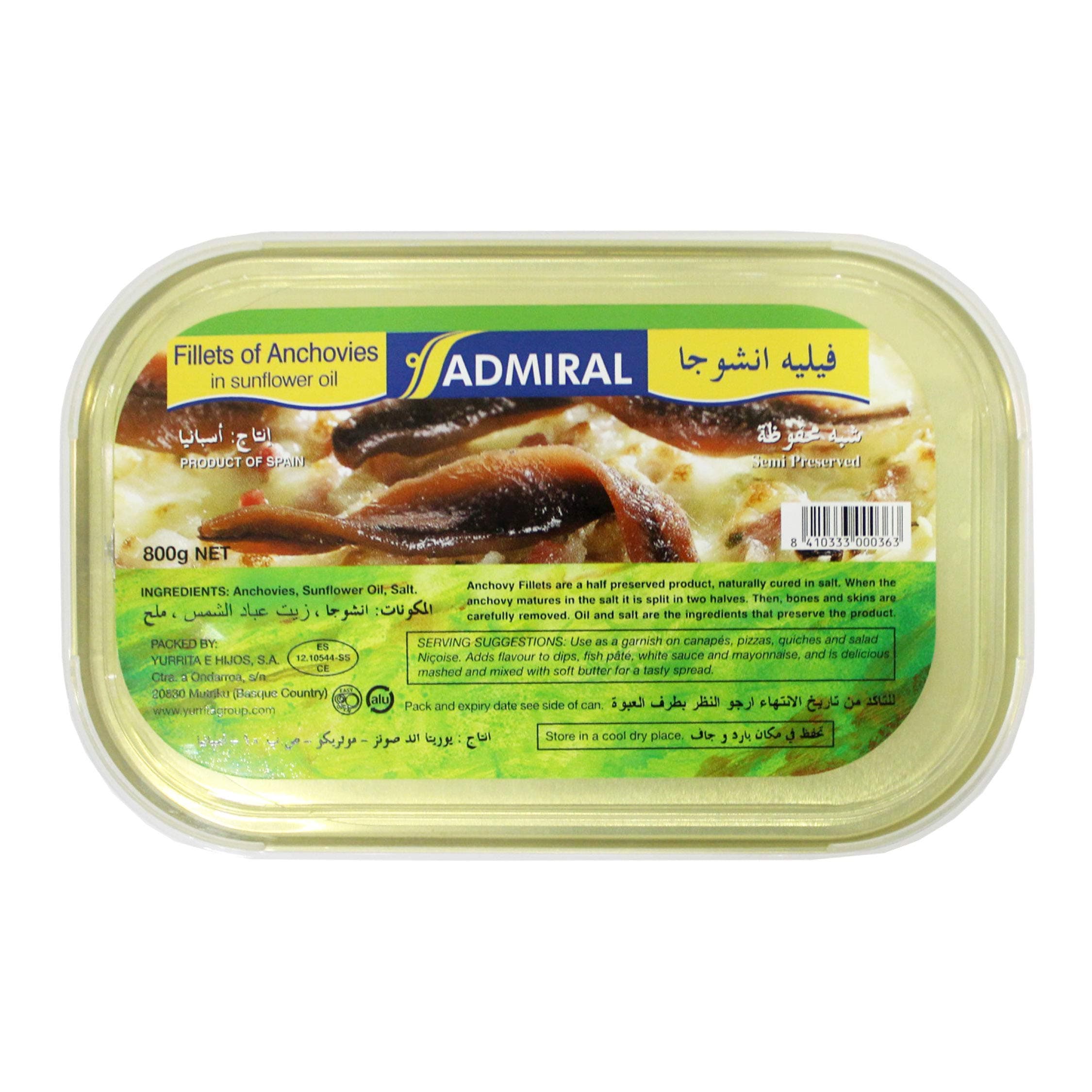 Admiral Fillets of Anchovies in Sun Flower Oil - 800G