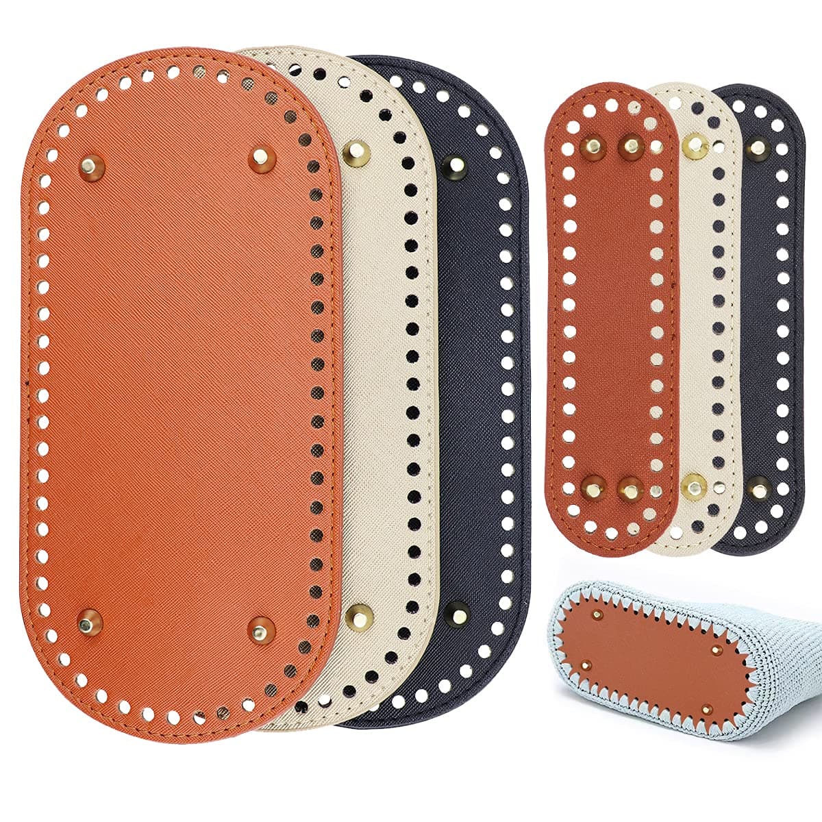 YOLUFER 6pcs PU Leather Bag Bottoms, Oval Knitting Crochet Bags Bottom Shaper Pads, DIY Shoulder Bag Accessories