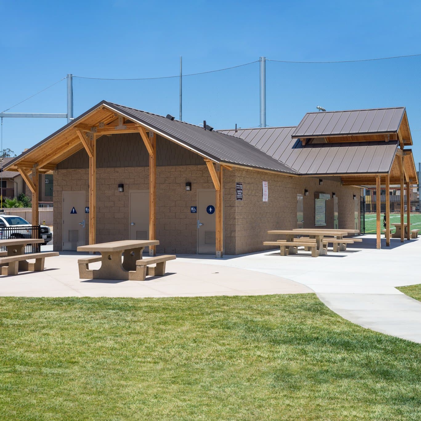 Romtec 2085 - Sierra III Multi-User Restroom w/10ft Concession & Storage Rooms