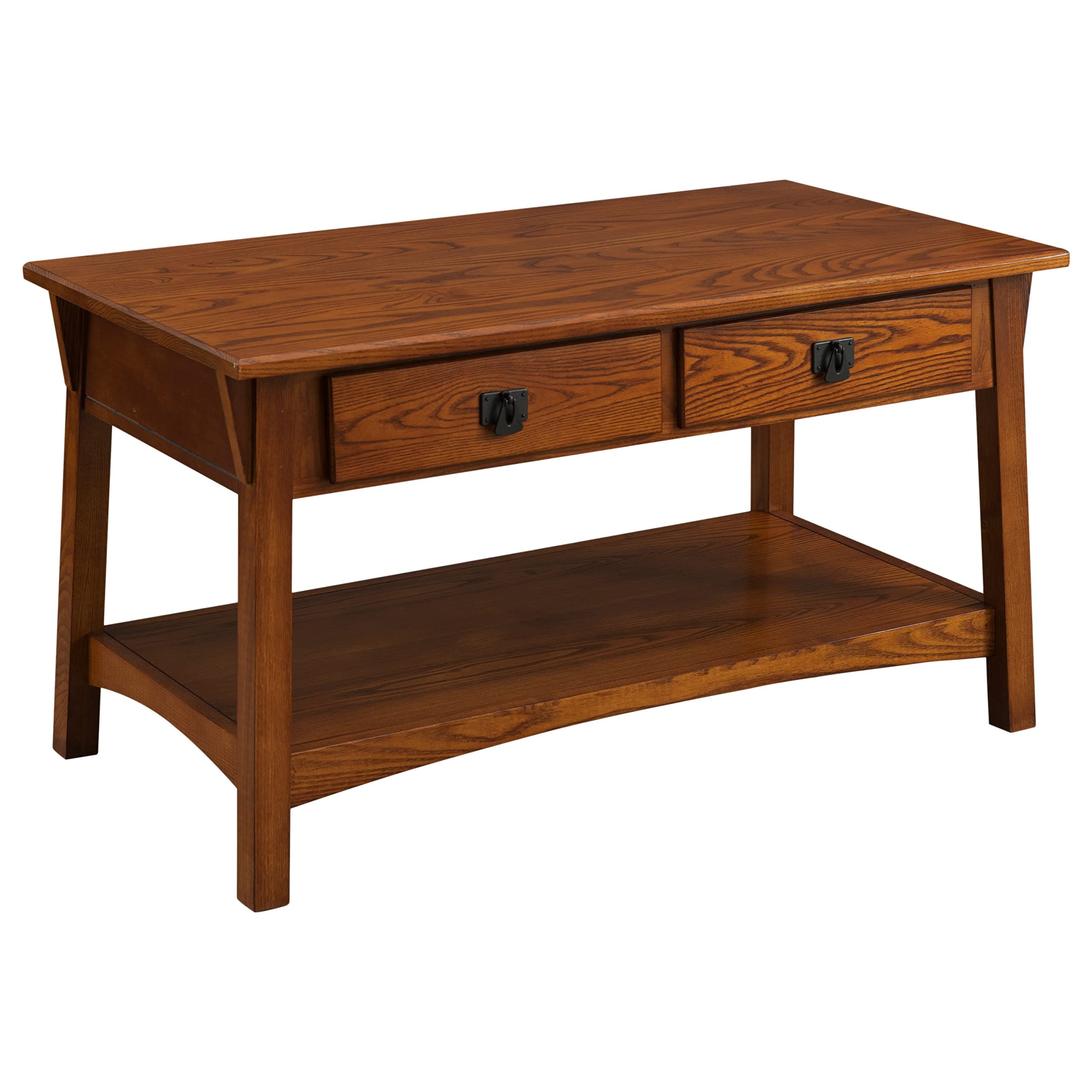 10055-RS Mission Coffee Table for Living Room, Two Drawers and Shelf, Made with Solid Wood, Russet Finish