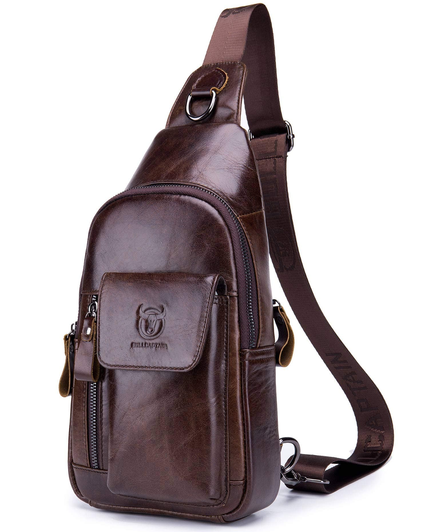 Mens Leather Crossbody Bag Shoulder Sling Bag Casual Daypacks Chest Bags for Travel Hiking Backpacks