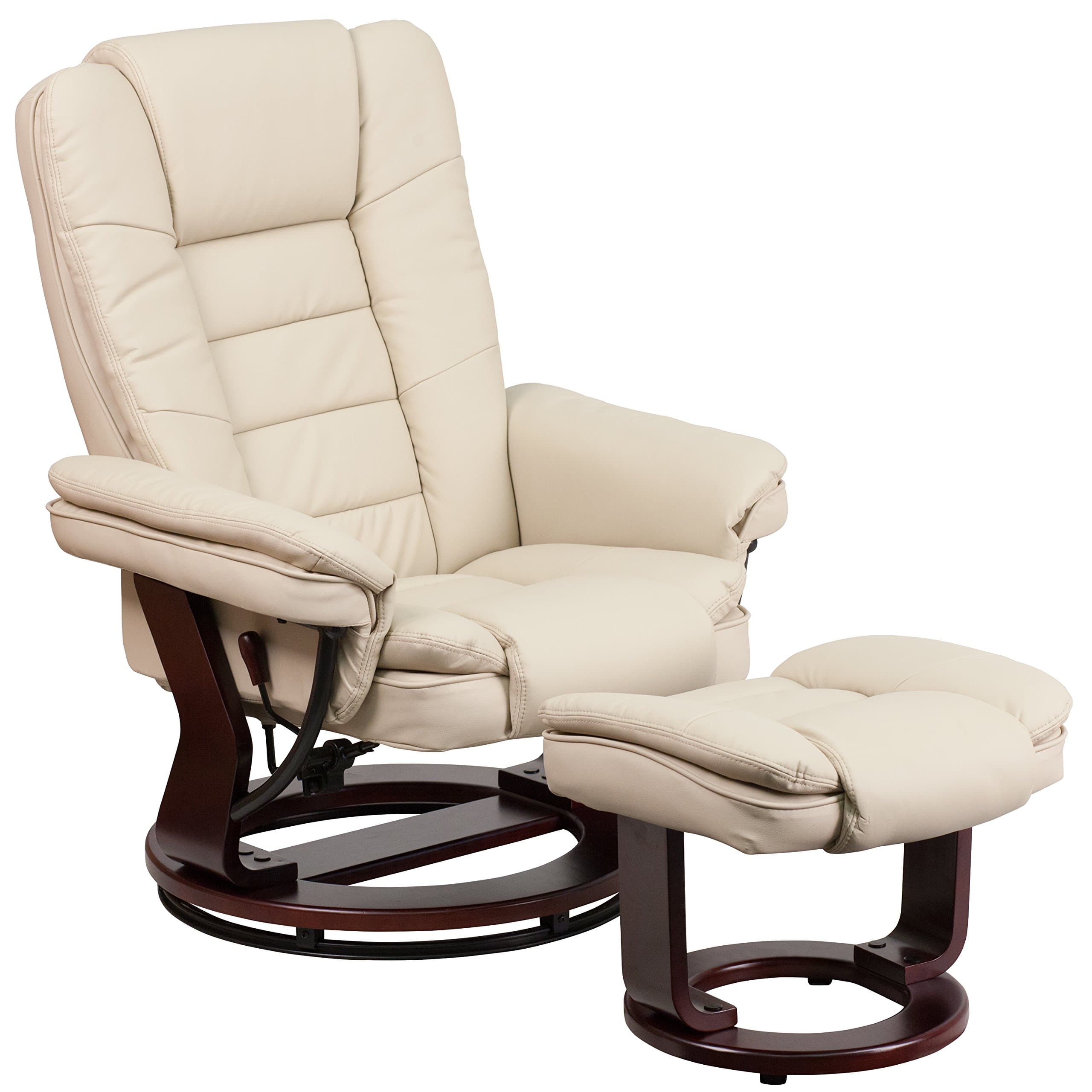 Flash Furniture Bali Contemporary Multi-Position LeatherSoft Recliner Chair with Ottoman, 360-Degree Swivel Recliner Chair/Ottoman Set, Beige