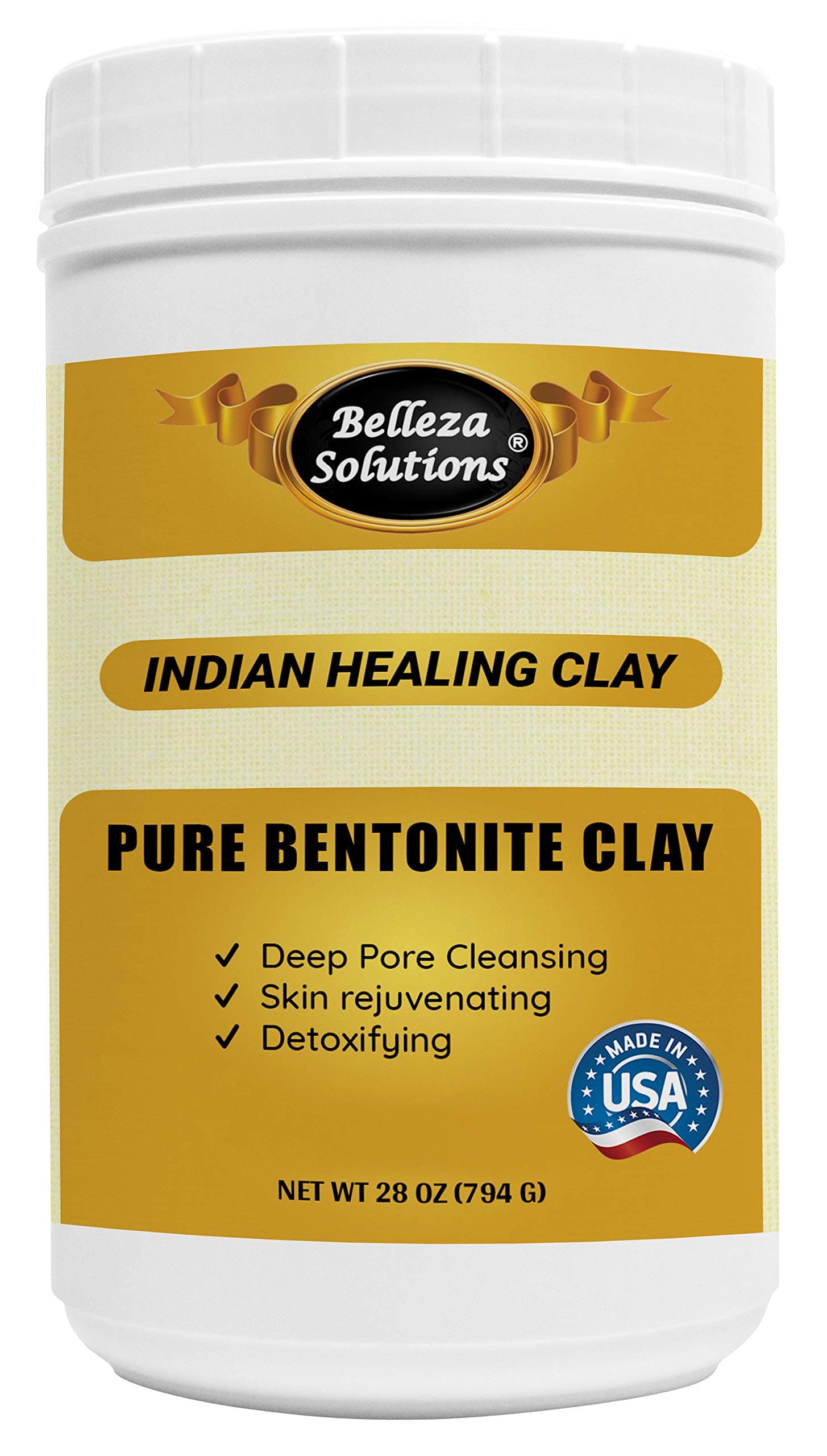 (28 OZ) Belleza Solutions Bentonite Clay (Product of USA) for Detoxifying and Rejuvenating Skin and Hair 28 OZ (794 Gram)