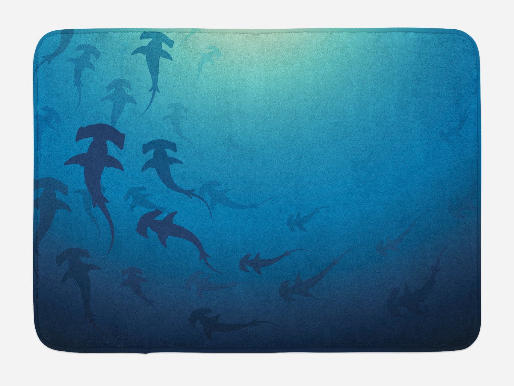 Ambesonne Sea Animals Bath Mat, Hammerhead Shark Scan Ocean Dangerous Predator Wild Nature Illustration, Plush Bathroom Decor Mat with Non Slip Backing, 30.2" x 20", Navy Blue
