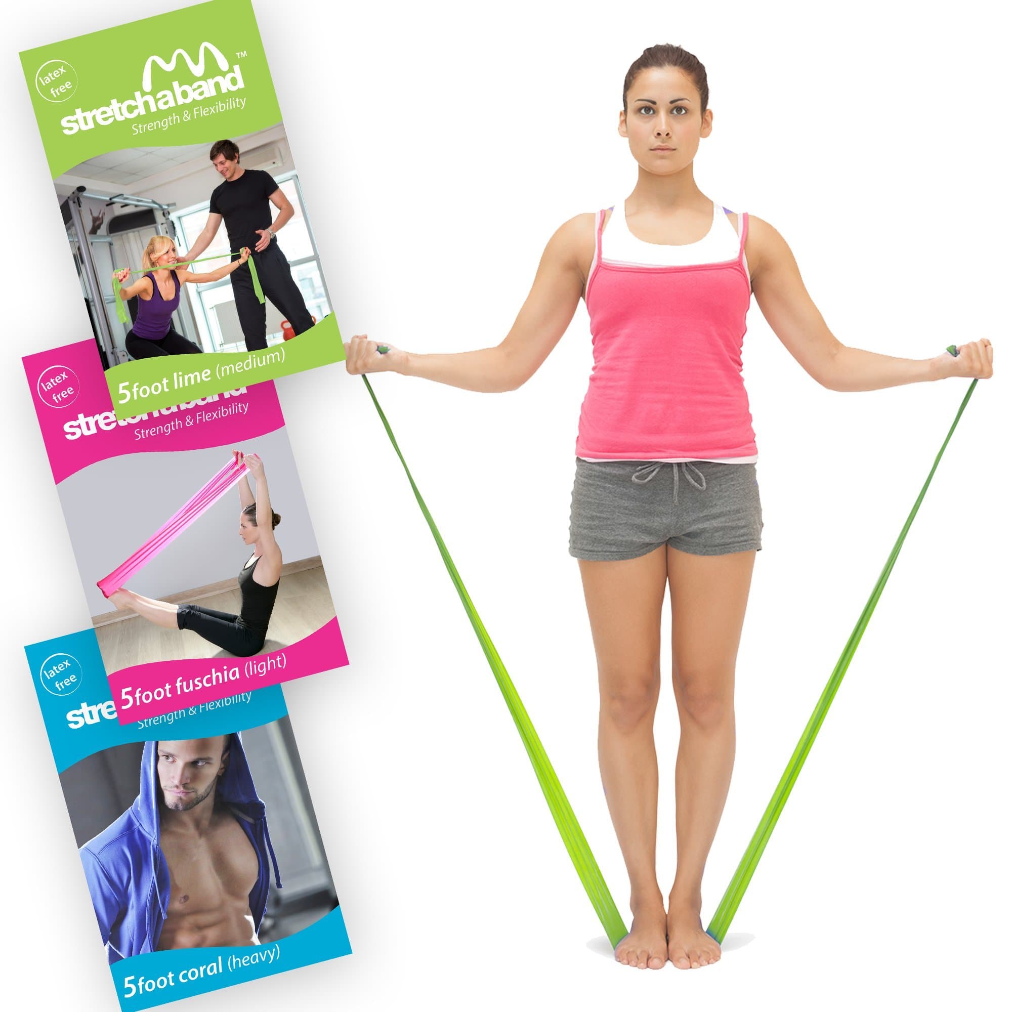 Stretchaband Resistance Bands 5Foot - Perfect Summer Workout Tool - Yoga & Pilates Achieve Fitness, Physiotherapy and Rehabilitation Goal in Pack of 3 Latex Free