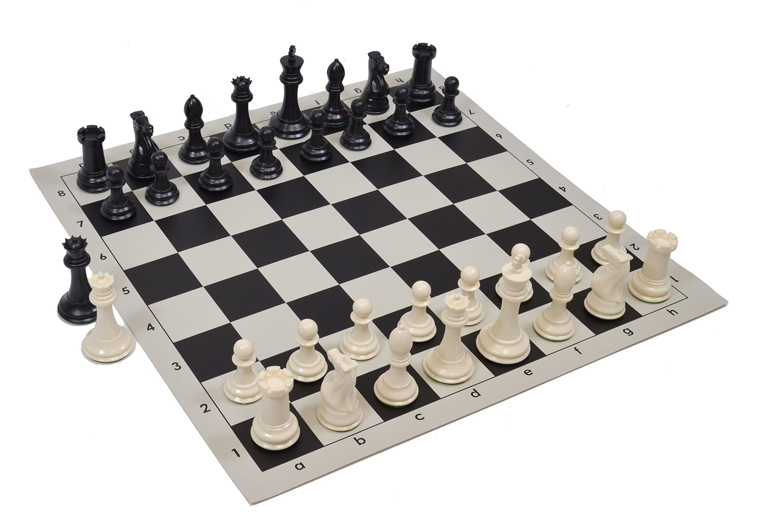 Wholesale Chess Quadruple Weighted Chess Set - Ivory/Black Pieces & Black Board - 2 Players, Age 8+