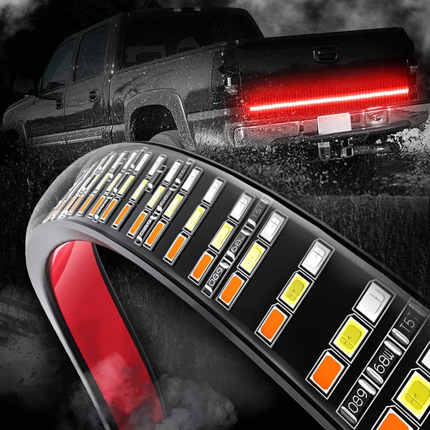 Tailgate Light Bar, Pickup Truck Trailers Car Accessories Tail LED Brake Turn Signal Strip Light with 3-Row 504 LEDs and 4-Way Flat Connector Wire, Waterproof 12V (60 Inches)