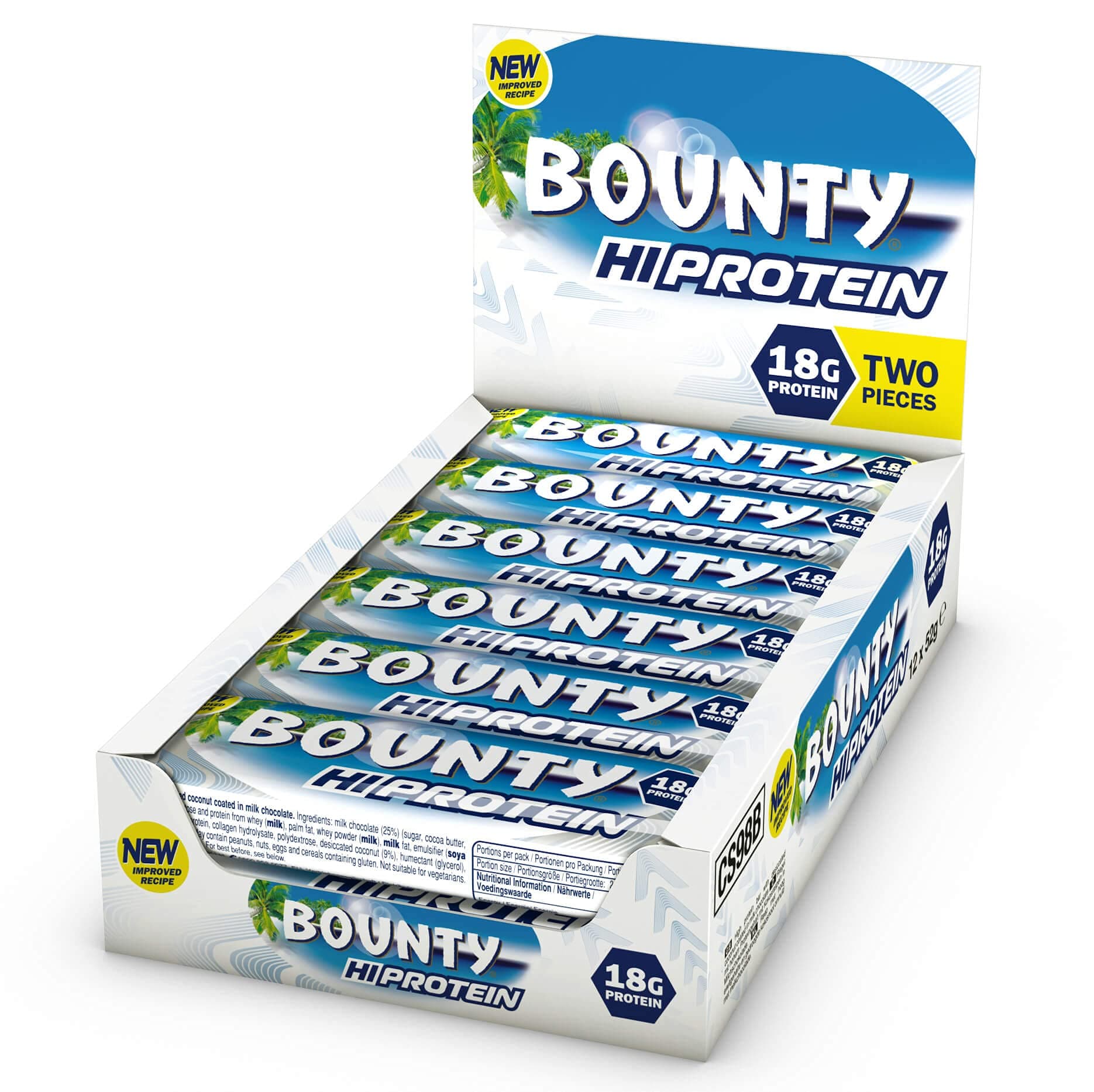 Bounty Protein Bar – Milk Chocolate & Coconut, 12 × 52g – 18g Protein, High‑Protein Snack for Gym, Work & On‑the‑Go