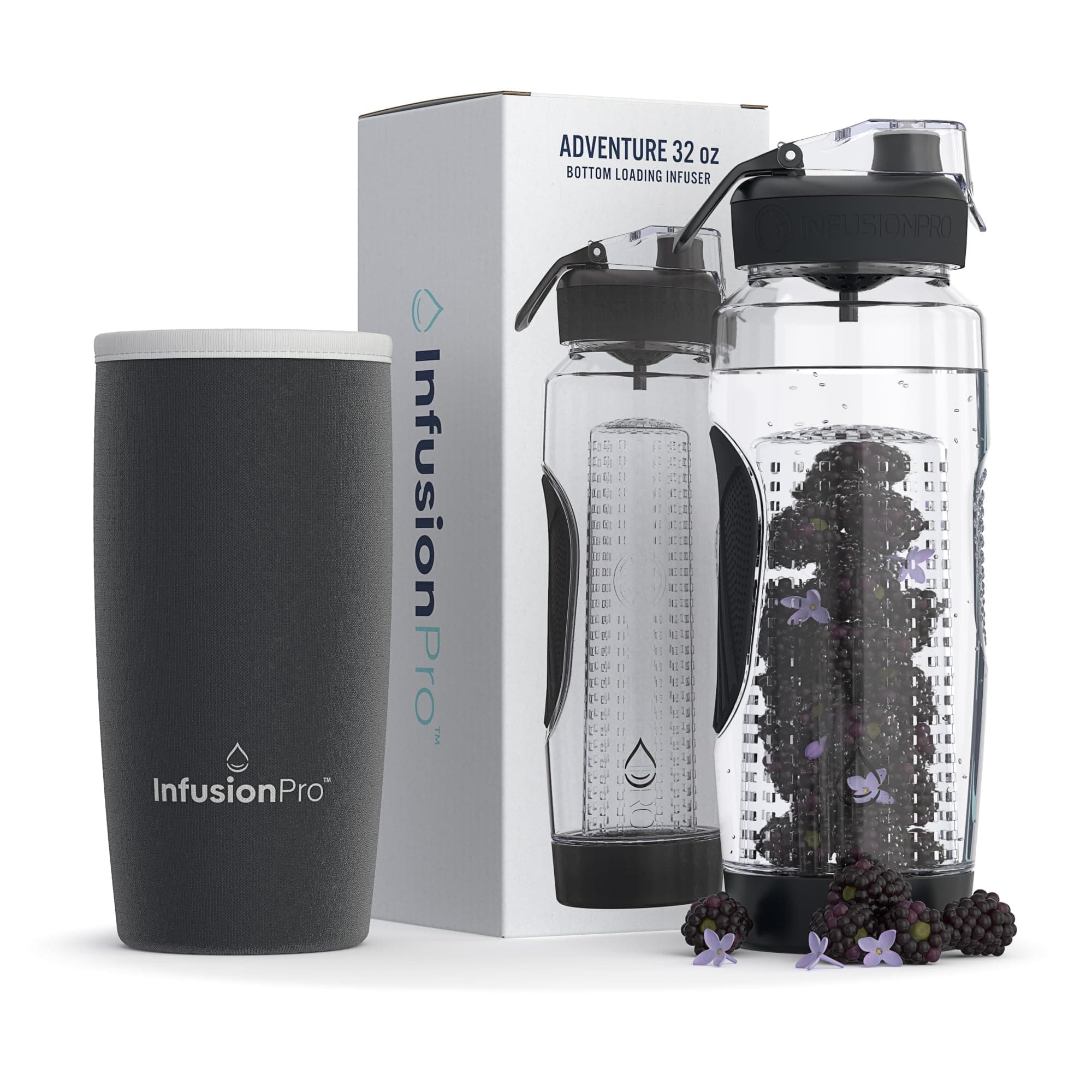 32 oz Fruit Infuser Water Bottle with Insulated Sleeve & 50 Recipe Fruit Infusion Water eBook : Bottom Loading, Large Water Infuser for More Flavor : Unique Gift Idea for Women