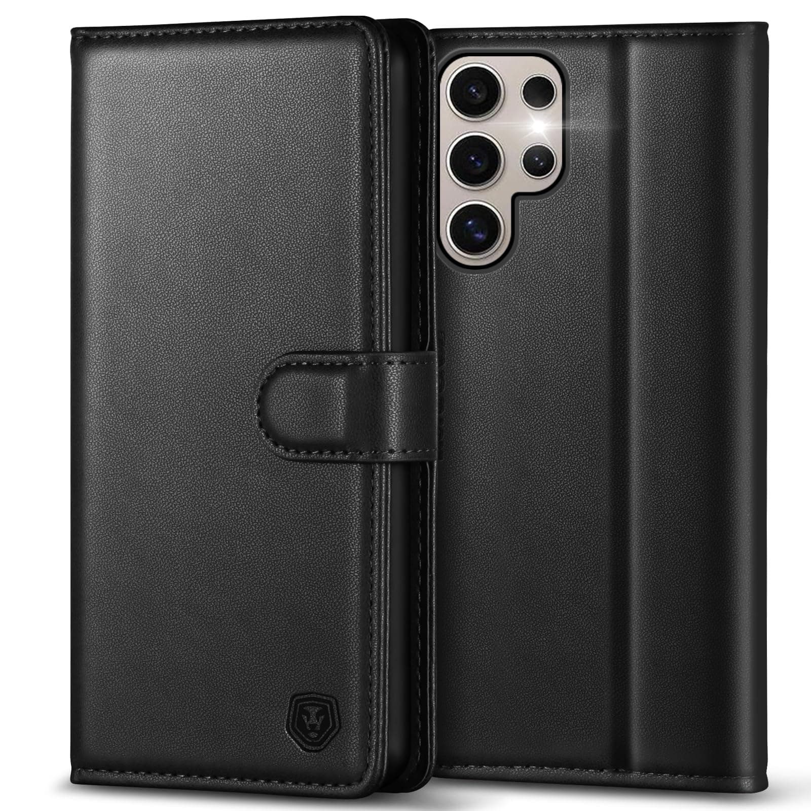 for Samsung S24 Ultra Case, 4 Card Slots Kickstand Magnetic Closure Protective Phone Case for Samsung Galaxy S24 Ultra - Black