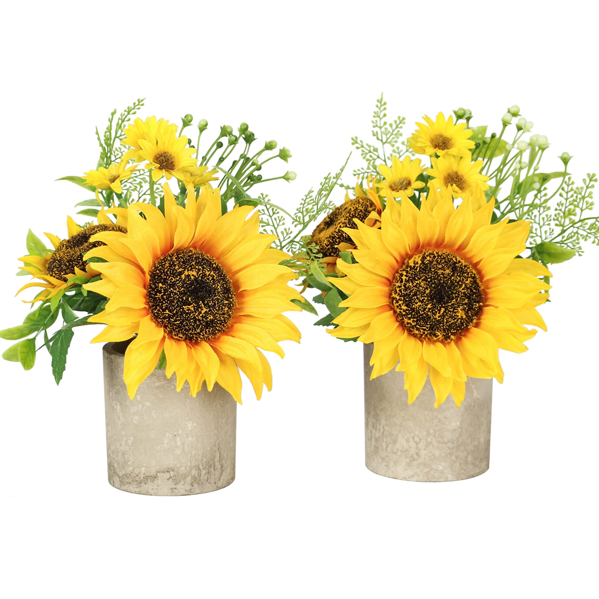 2pcs Sunflower Decor Yellow Fake Sunflower in Pots, Artificial Sunflower for Bathroom Home Kitchen Rustic Table Centerpiece Shelf Decor