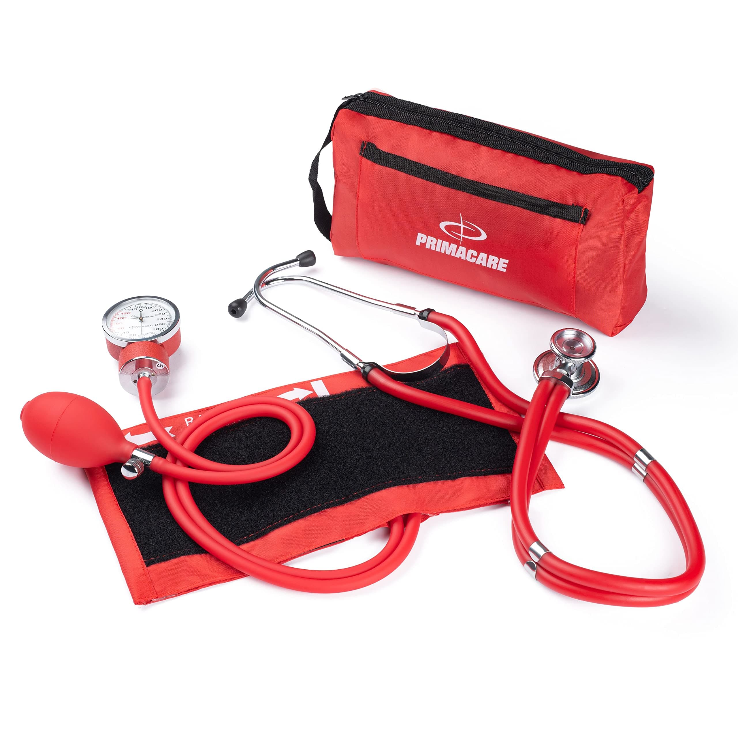 DS-9181-RD Professional Aneroid Sphygmomanometer and Sprague Rappaport Stethoscope, Manual Blood Pressure Kit with Cuff and Carrying Case, Red