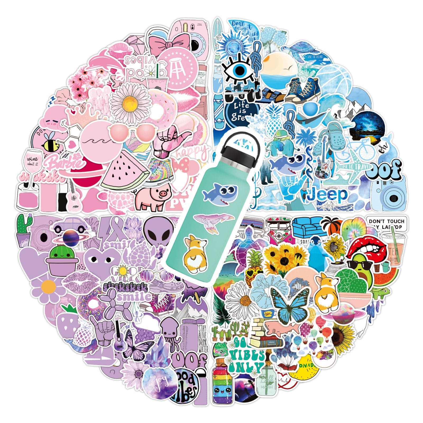 200PCS Water Bottle Stickers Waterproof– Vinyl Stickers for Teens – Premium Sticker Packs for Computer, Laptop, Skateboard, Fridge – Unique Adorable Designs for Boys and Girls