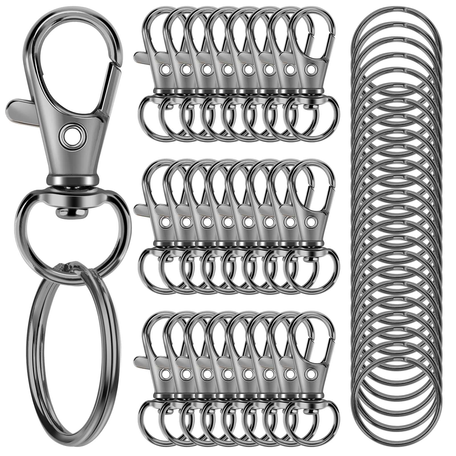 50PCS Metal Lobster Claw Clasp with Key Rings, 25PCS Keychains Clips Hooks and 25PCS Key Chain Rings, Keychain Accessories, Keychain Rings Making kit for Crafts, Gun Black