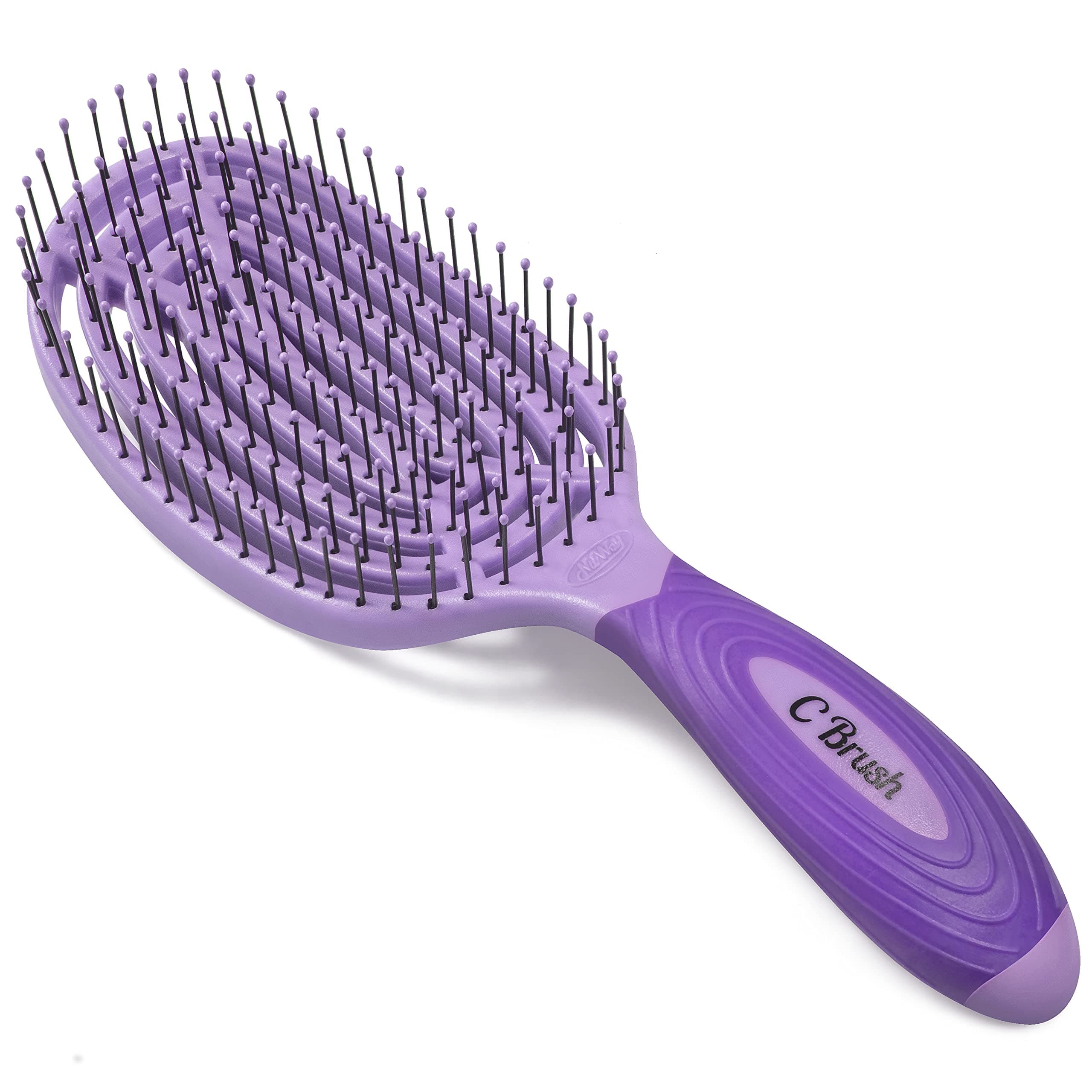 Detangler Hair Brush for Men & Women - Purple | Hair Comb for Scalp Care | Hair Type for Curly, Thick & Ethnic | Formulated Bristles | Curved & Vented Detangling C Brush