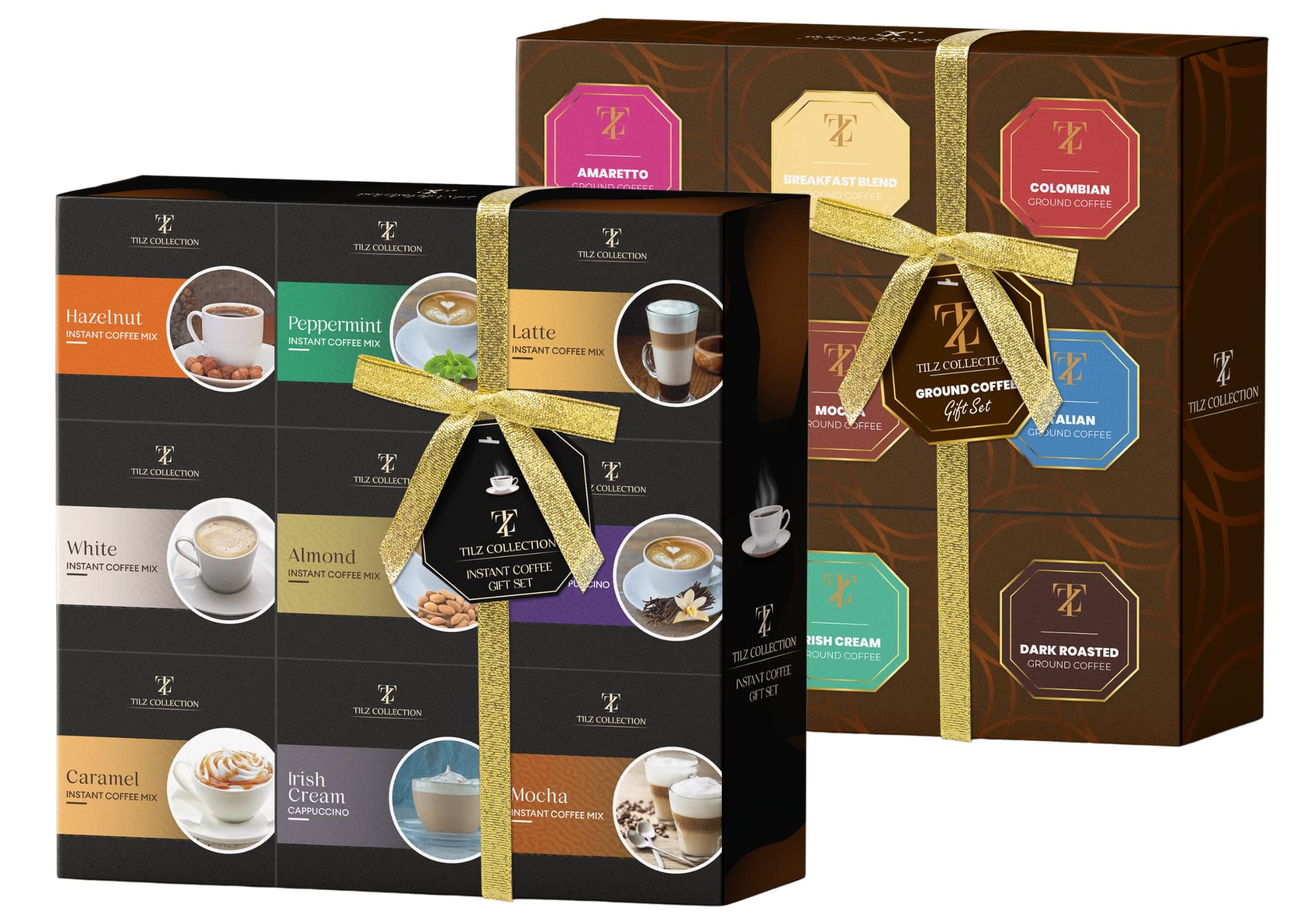Coffee Gifts - Ground Coffee & Instant Coffee Bundle Gift Sets, Coffee Gifts For Men Women, Flavours Includes Hazelnut, French Vanilla, Irish, Italian, Peppermint, White, Mocha, Cinnamon, Almonds