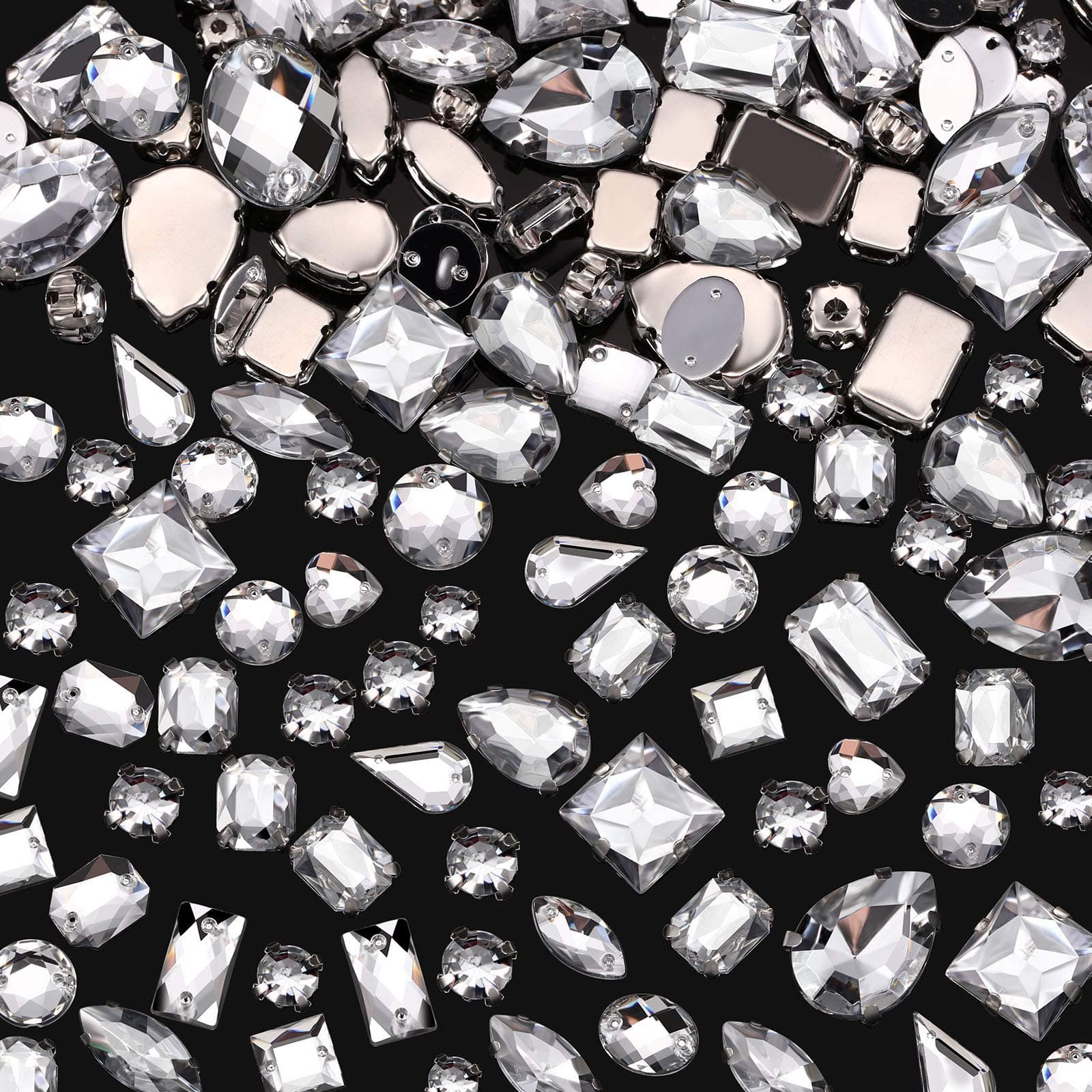 320 Pieces Sew on Rhinestone Sew Crystals Acrylic Gems Sewing Claw Rhinestone Flatback Gemstones with Hole Silver Prong in Mix Shape Mixed Size for DIY Crafts Clothes Shoes Bag Decoration (Clear)