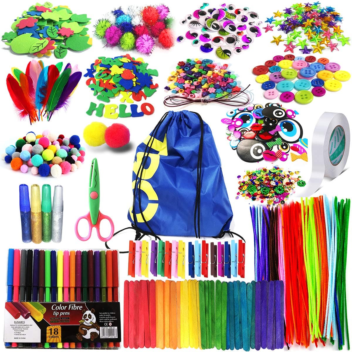 Arts and Crafts Supplies for Kids Girls - Toddler DIY Craft Art Supply Set with Storage Bag for Ages 4 5 6 7 8 9, Craft Pipe Cleaners, Letter Beads, Pompoms, Wiggle Googly Eyes.Over 1,000 PCS