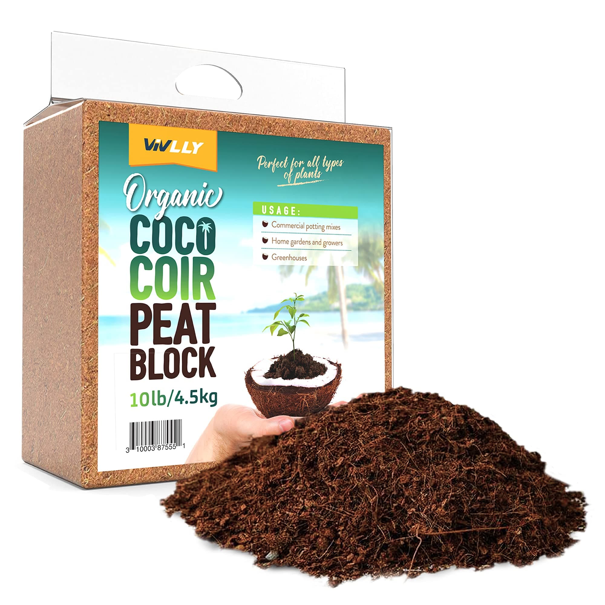 - Coco Coir Brick 10 LB - Premium Compressed Coconut Fiber Block for Indoor Plants, Seed Starting & Hydroponics - Low Salt Triple Washed - Expands to 75 Quarts - 100% Natural Peat Alternative